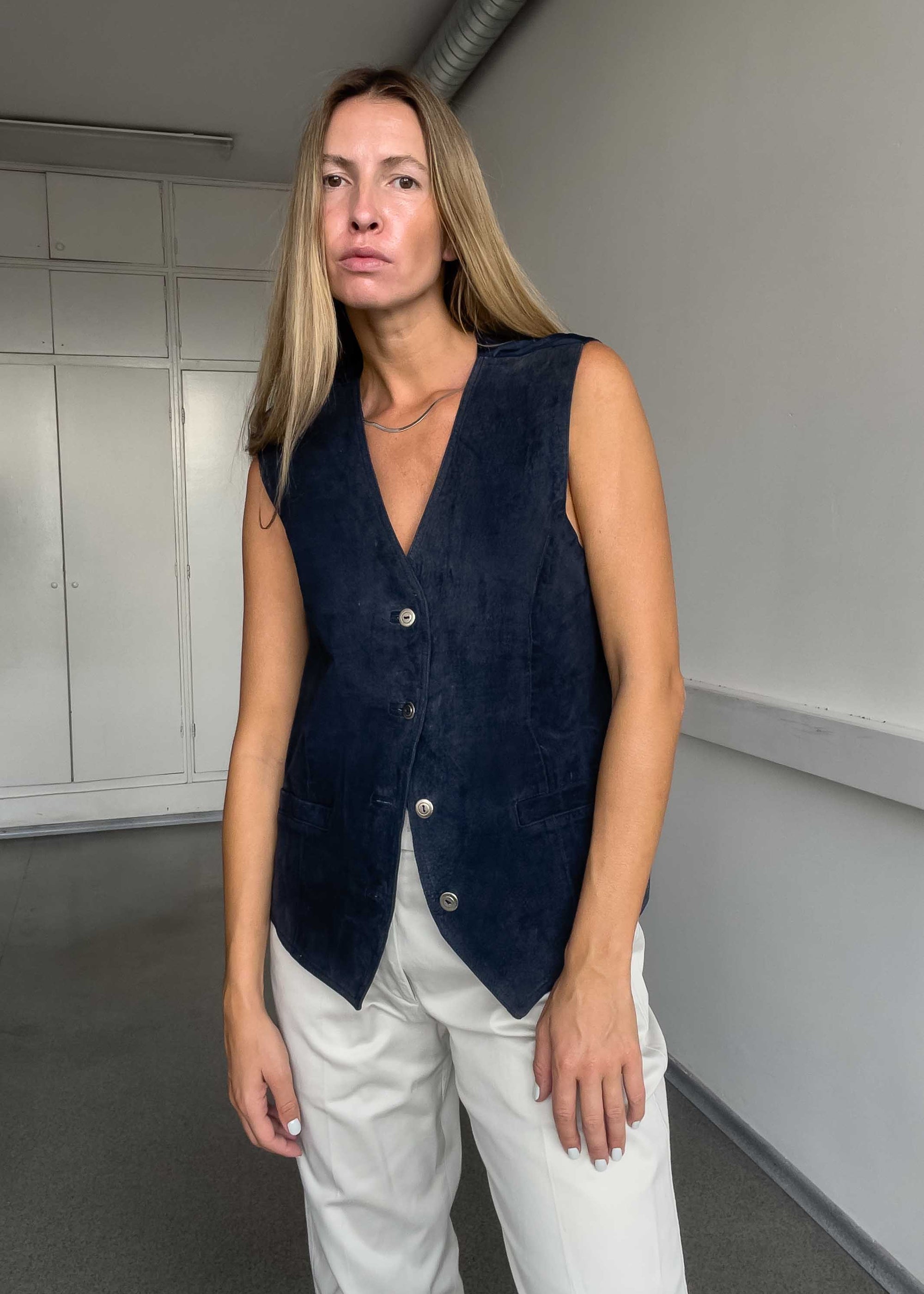 Vintage Blue Oversized Suede Vest