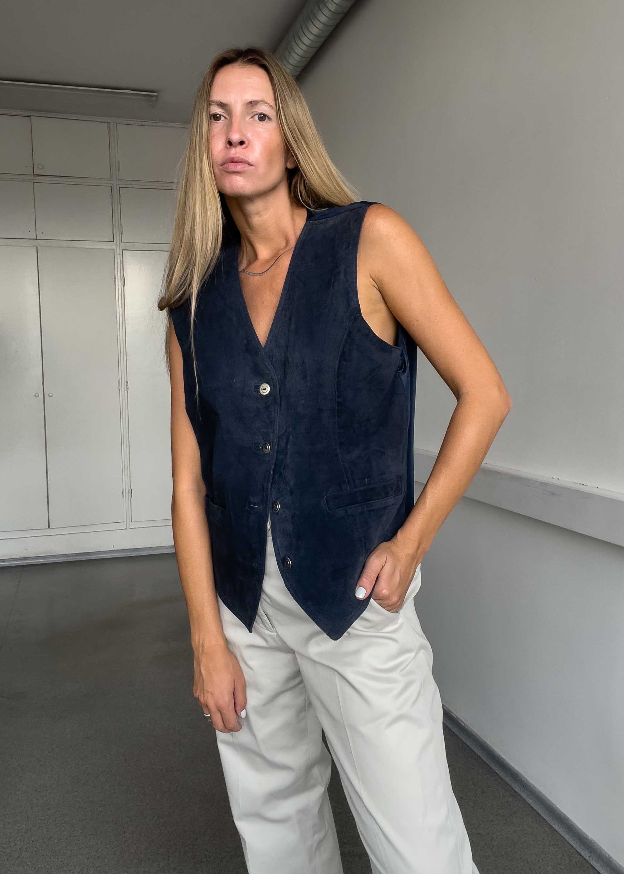 Vintage Blue Oversized Suede Vest