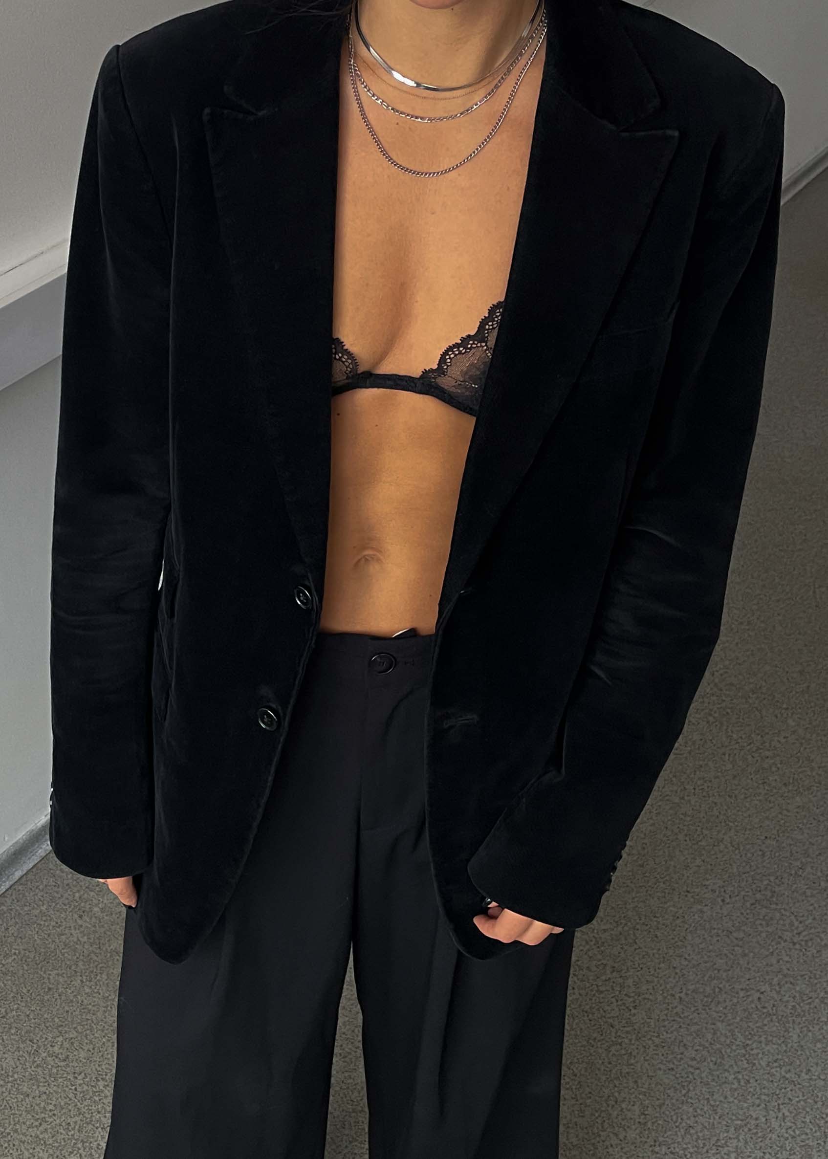 Vintage Black Velvet Oversized Festive Blazer