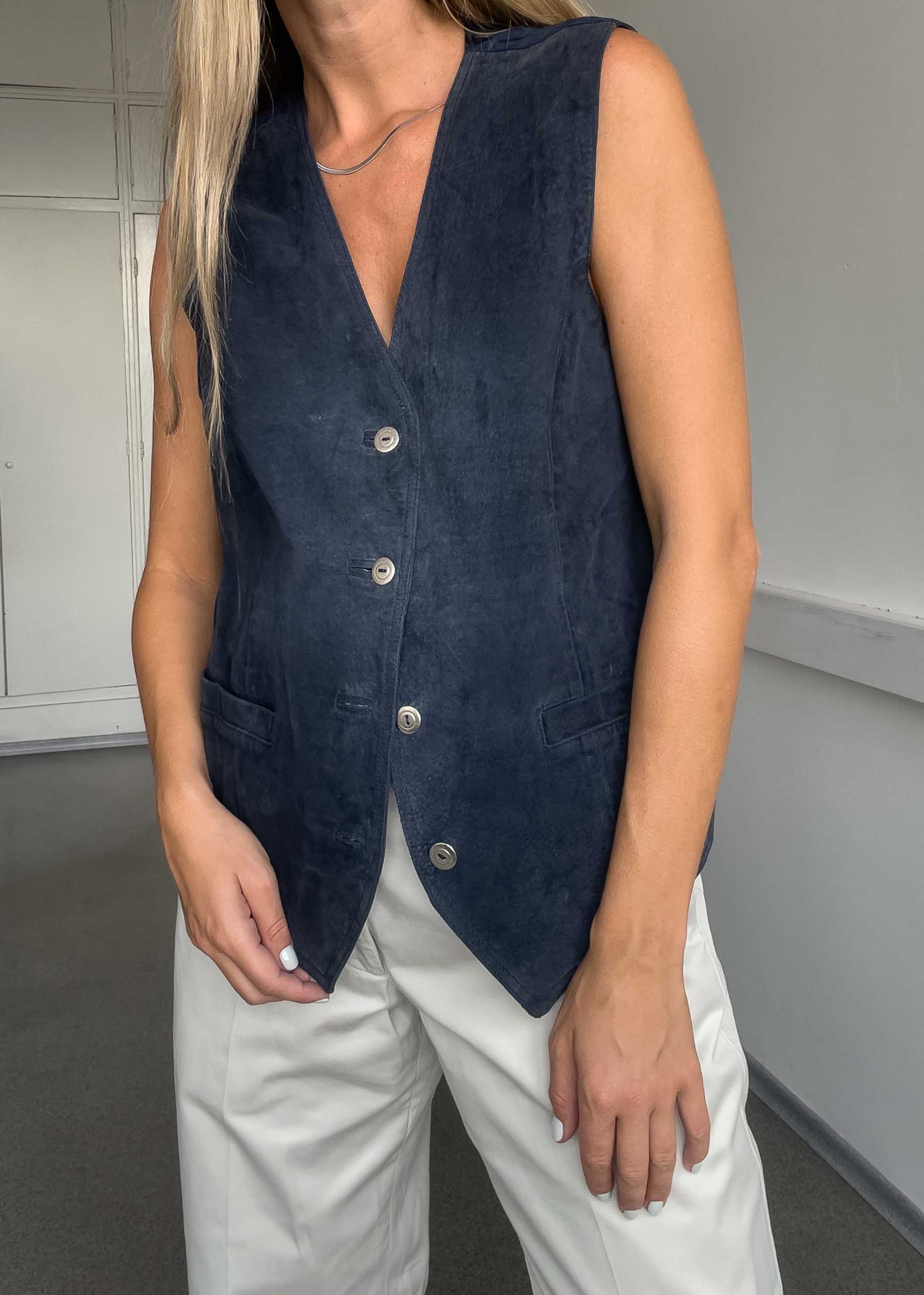 Vintage Blue Oversized Suede Vest