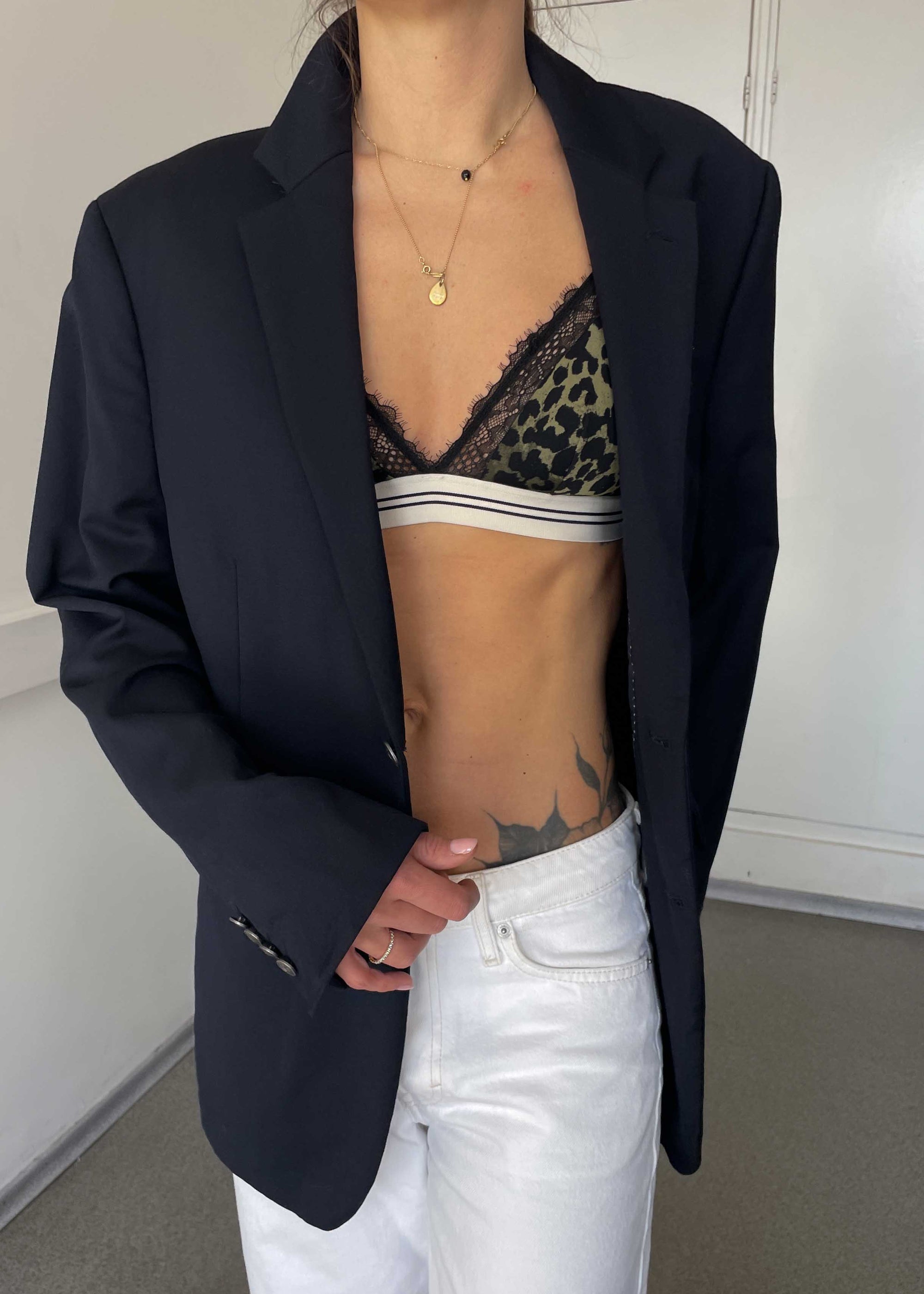 Vintage Navy Blue Oversized Blazer with Metal Buttons