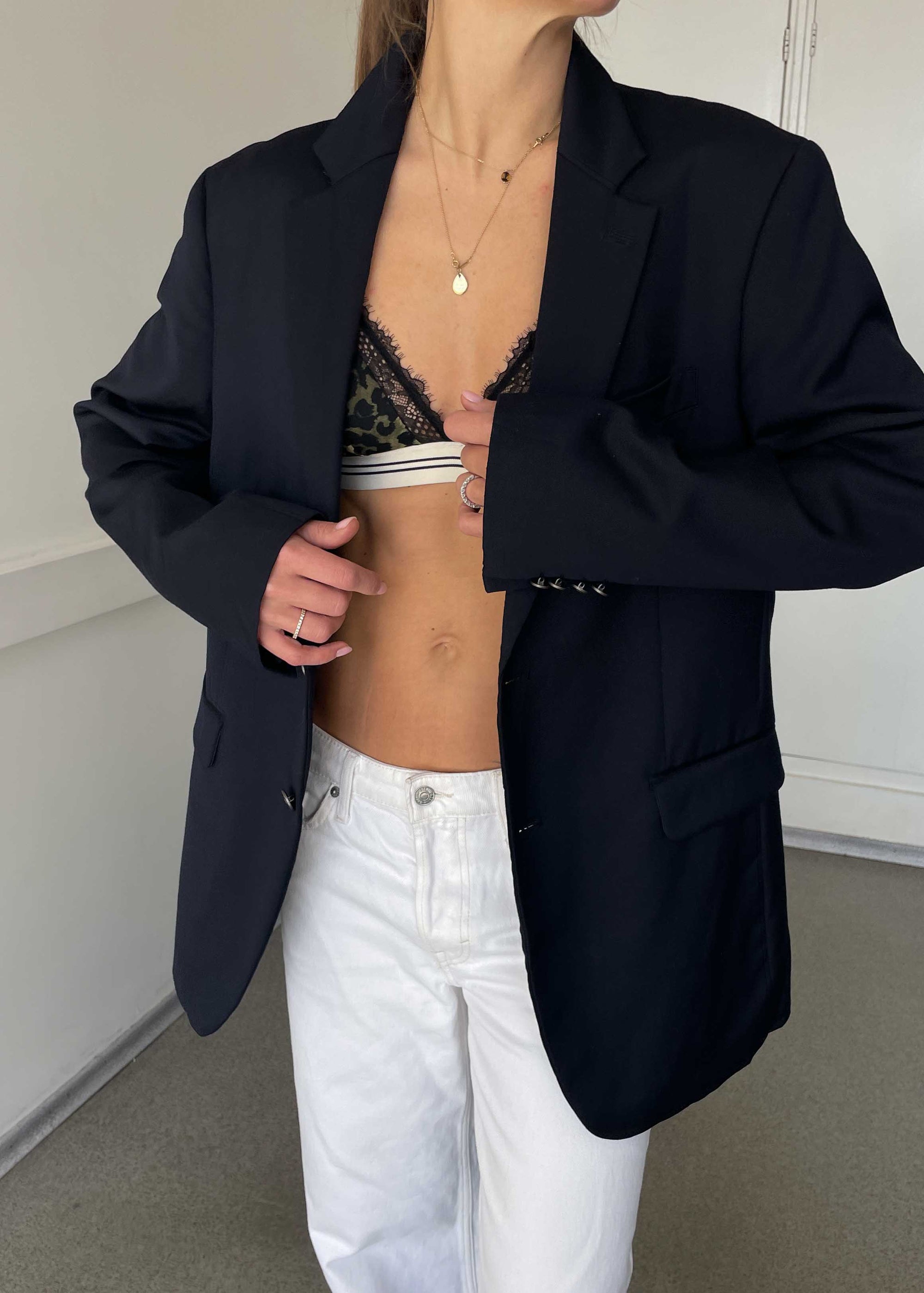 Vintage Navy Blue Oversized Blazer with Metal Buttons