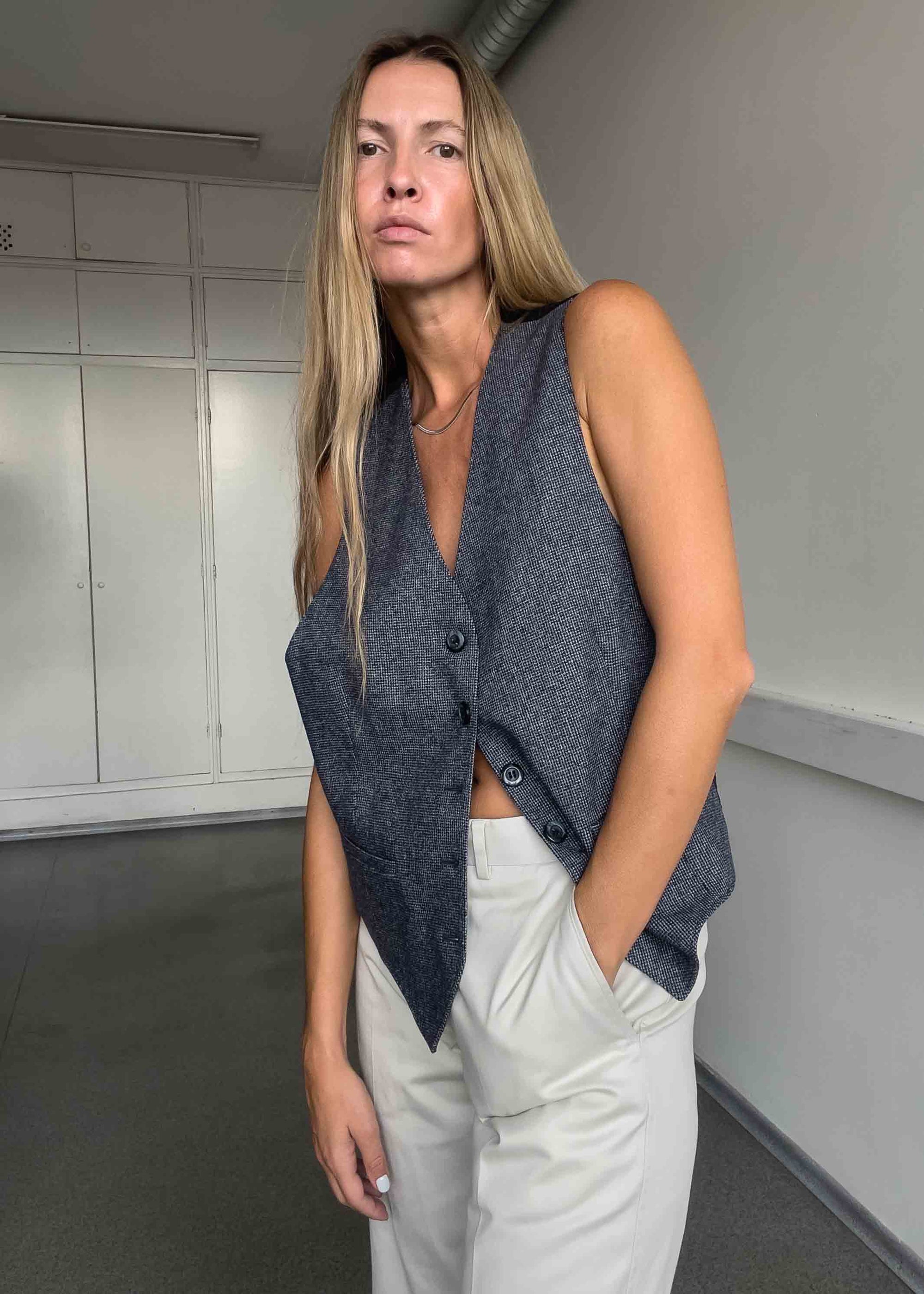 Vintage Blue Oversized Classy Vest