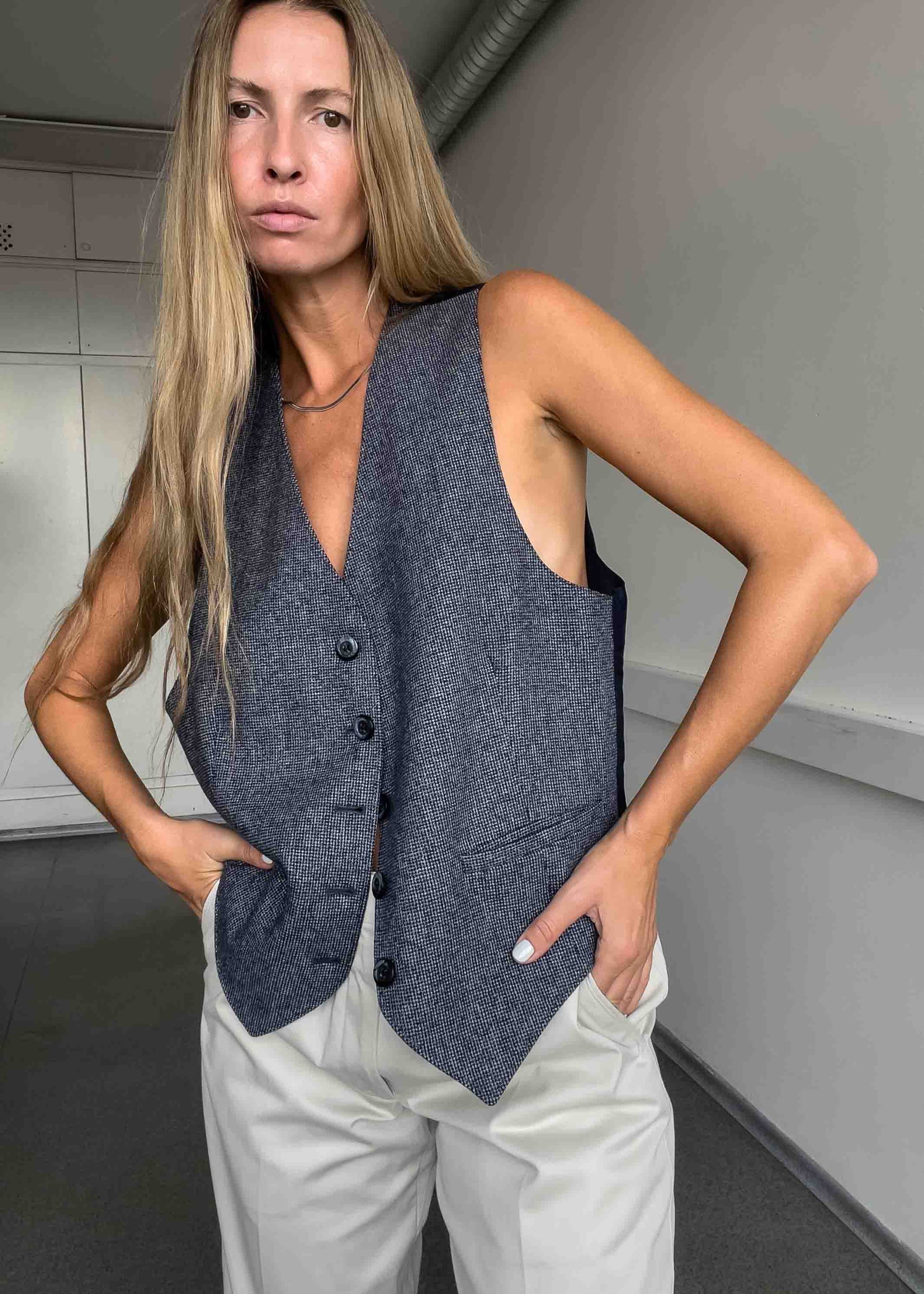 Vintage Blue Oversized Classy Vest