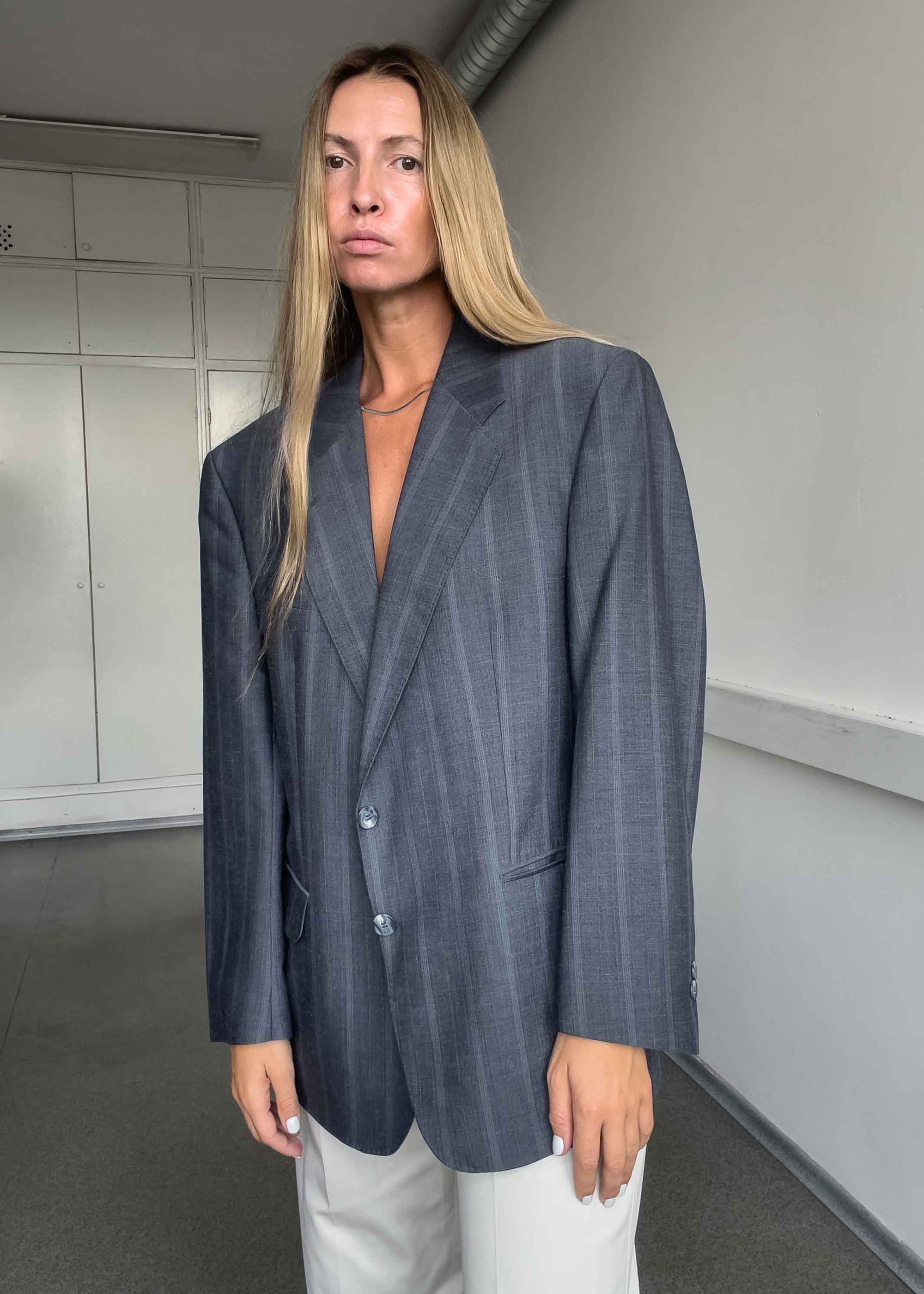Vintage Grey/Blue Stripy Oversized Blazer