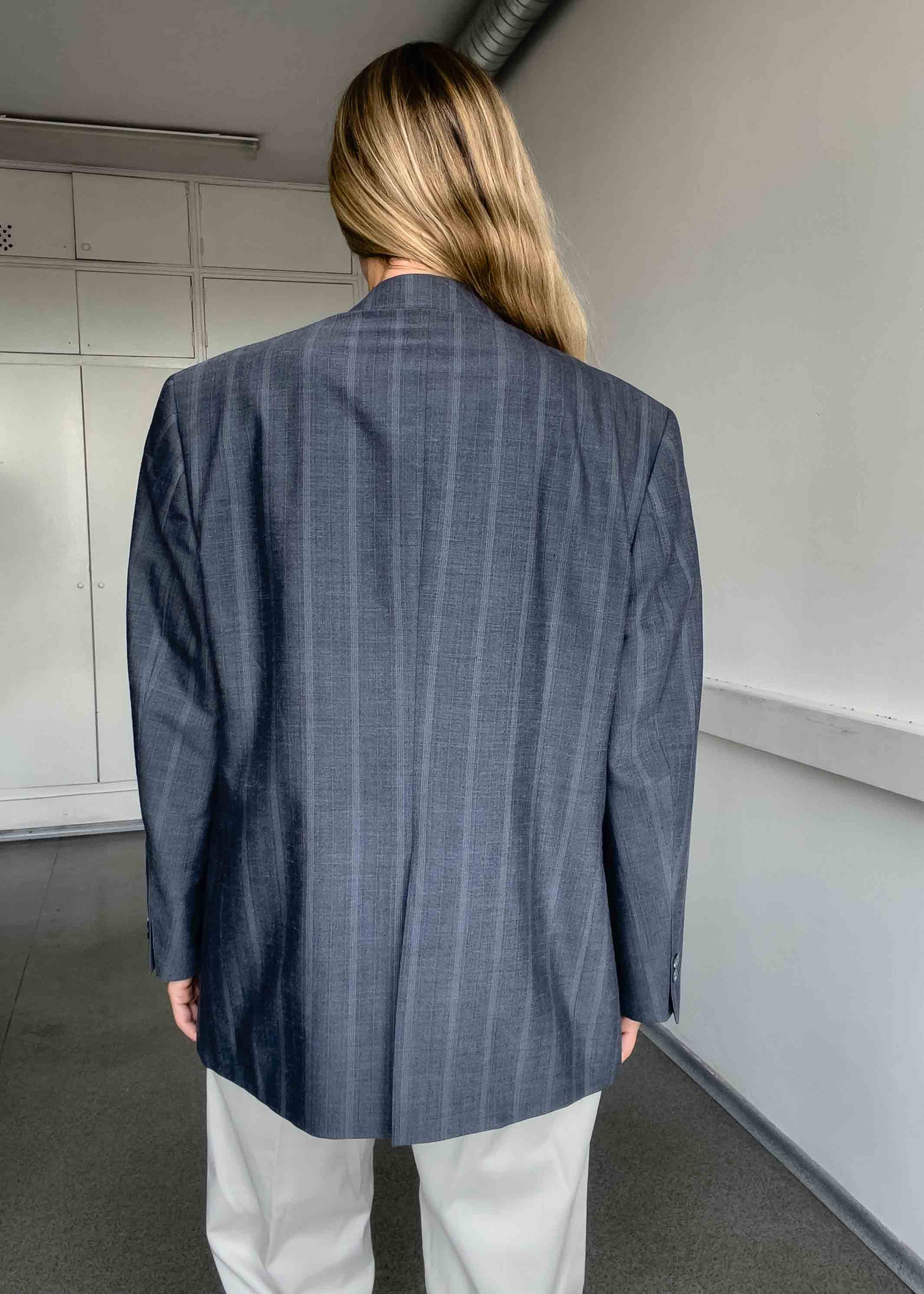 Vintage Grey/Blue Stripy Oversized Blazer