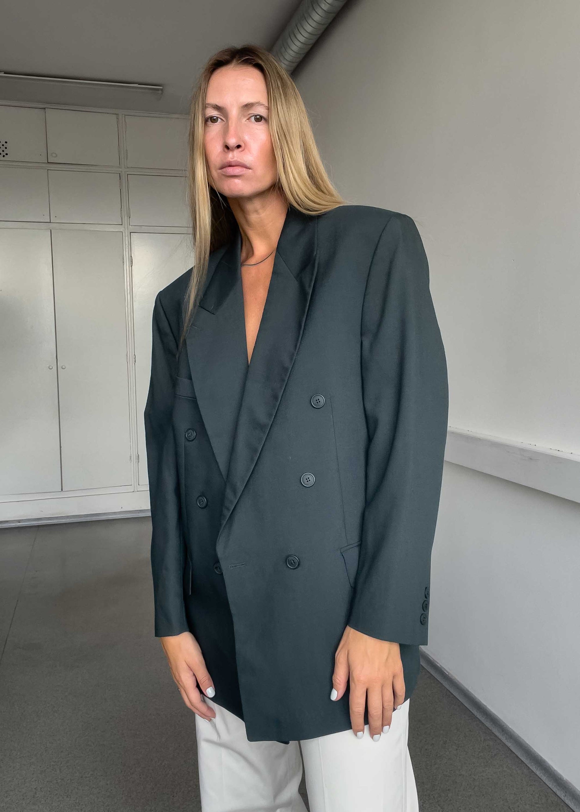 Vintage Green Oversized Double Breasted Blazer