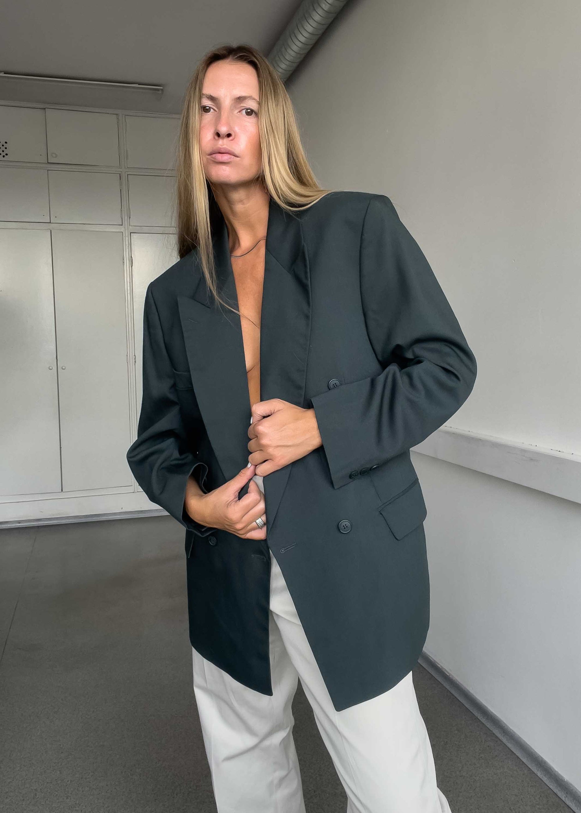 Vintage Green Oversized Double Breasted Blazer