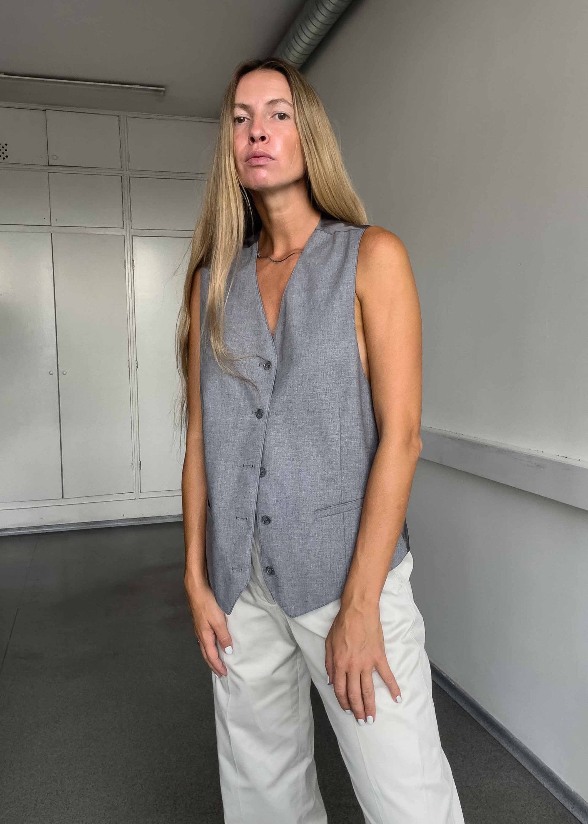 Vintage Grey Oversized Classy Vest