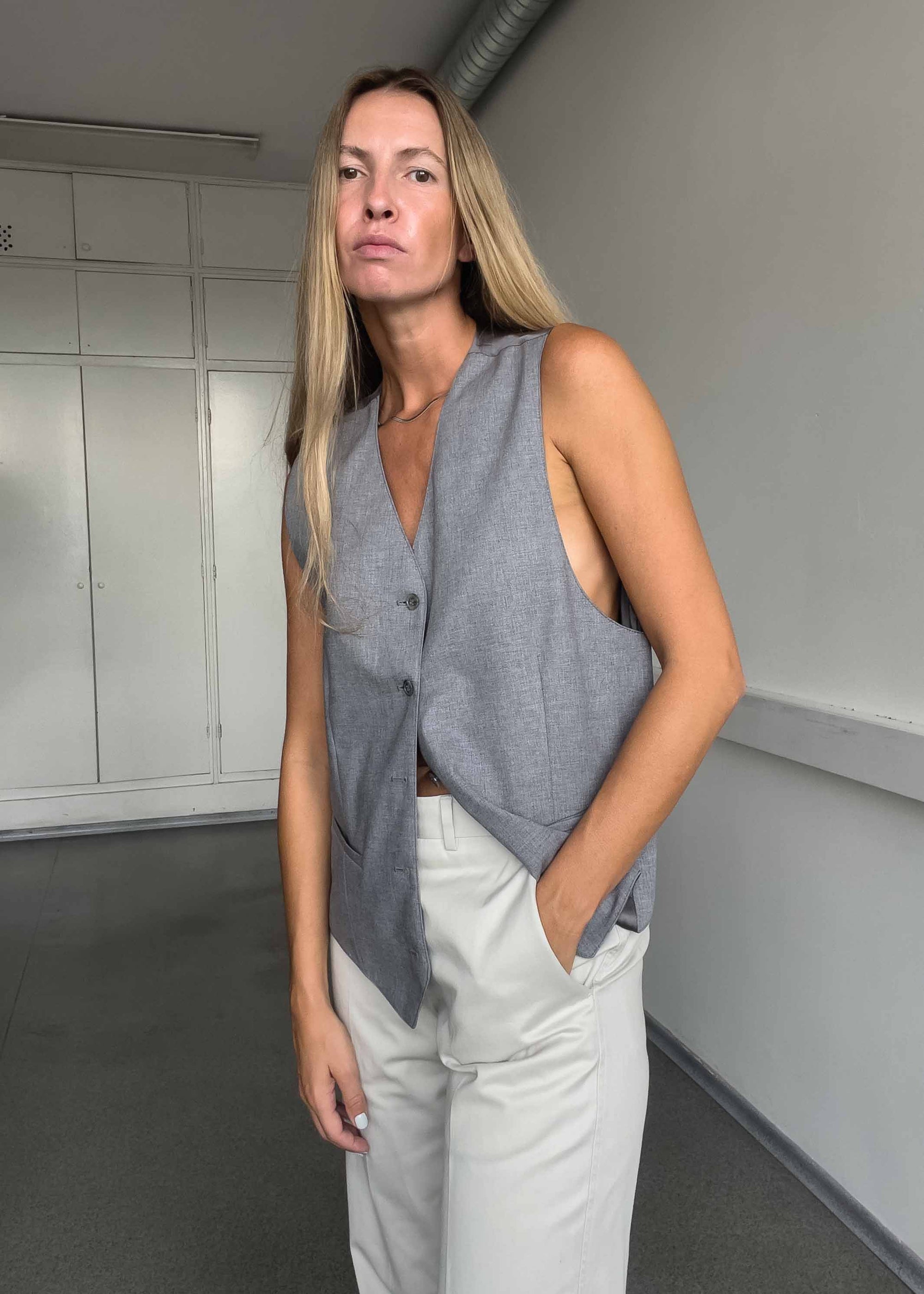 Vintage Grey Oversized Classy Vest