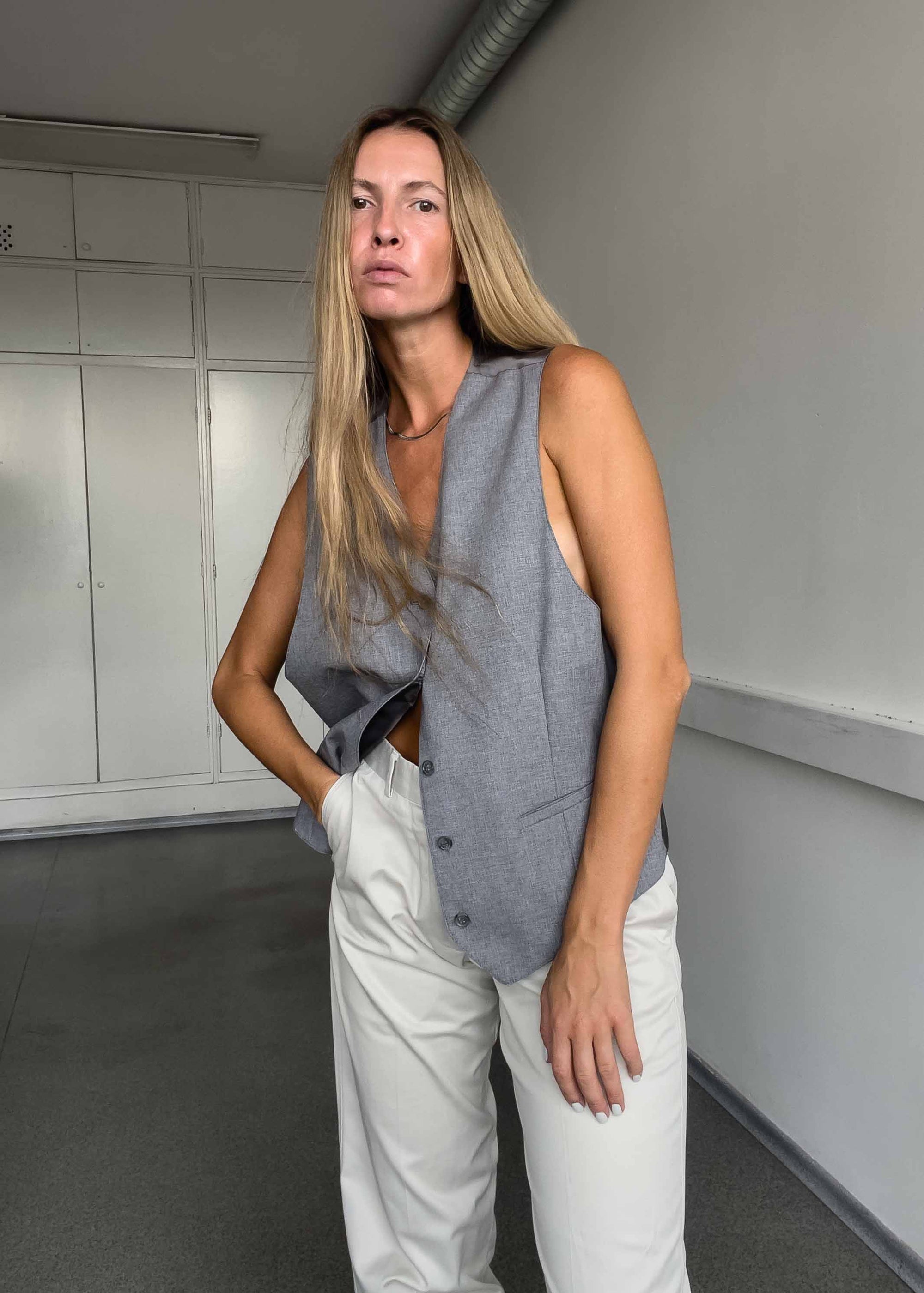 Vintage Grey Oversized Classy Vest