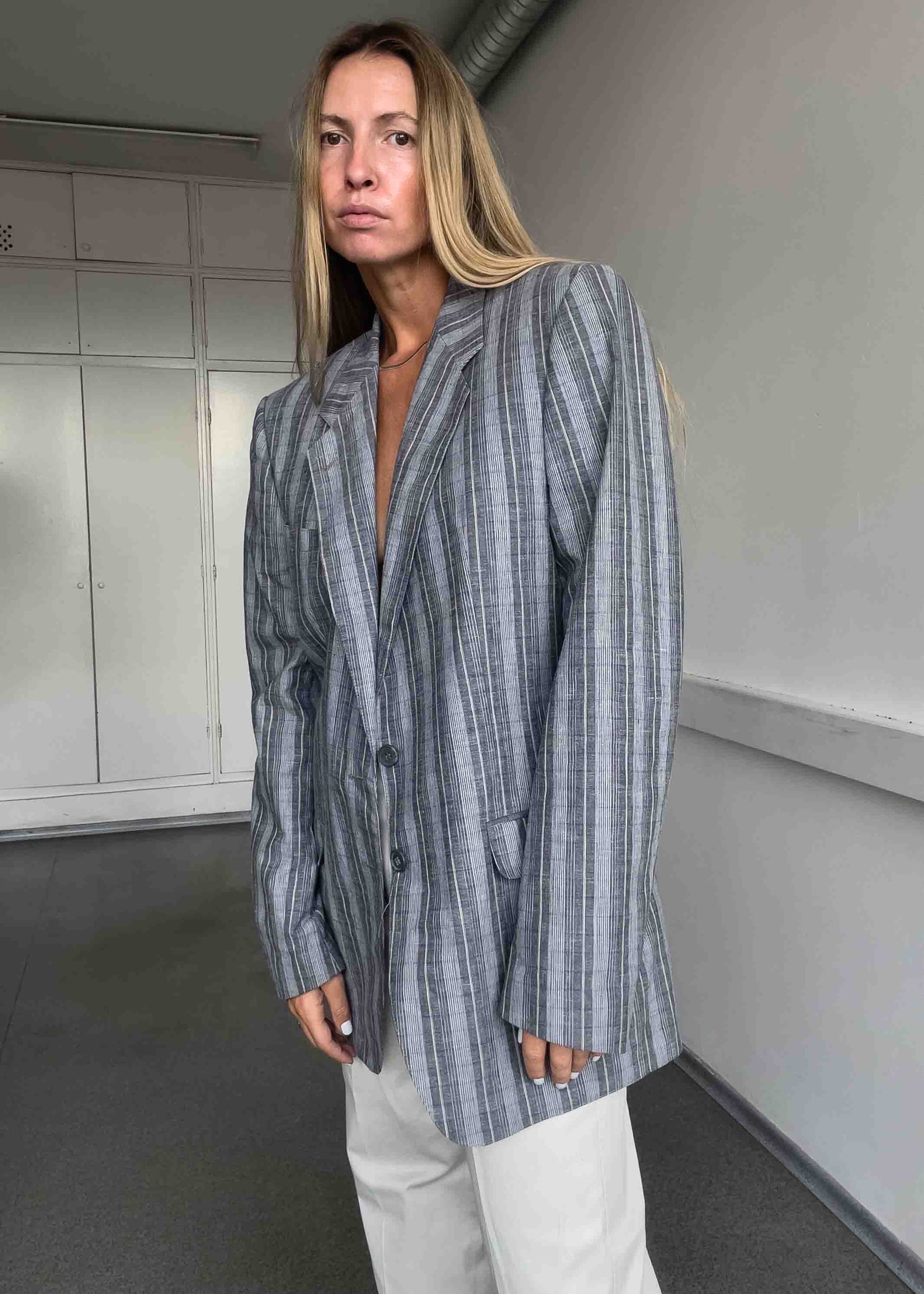 Vintage Grey Checked Oversized Blazer