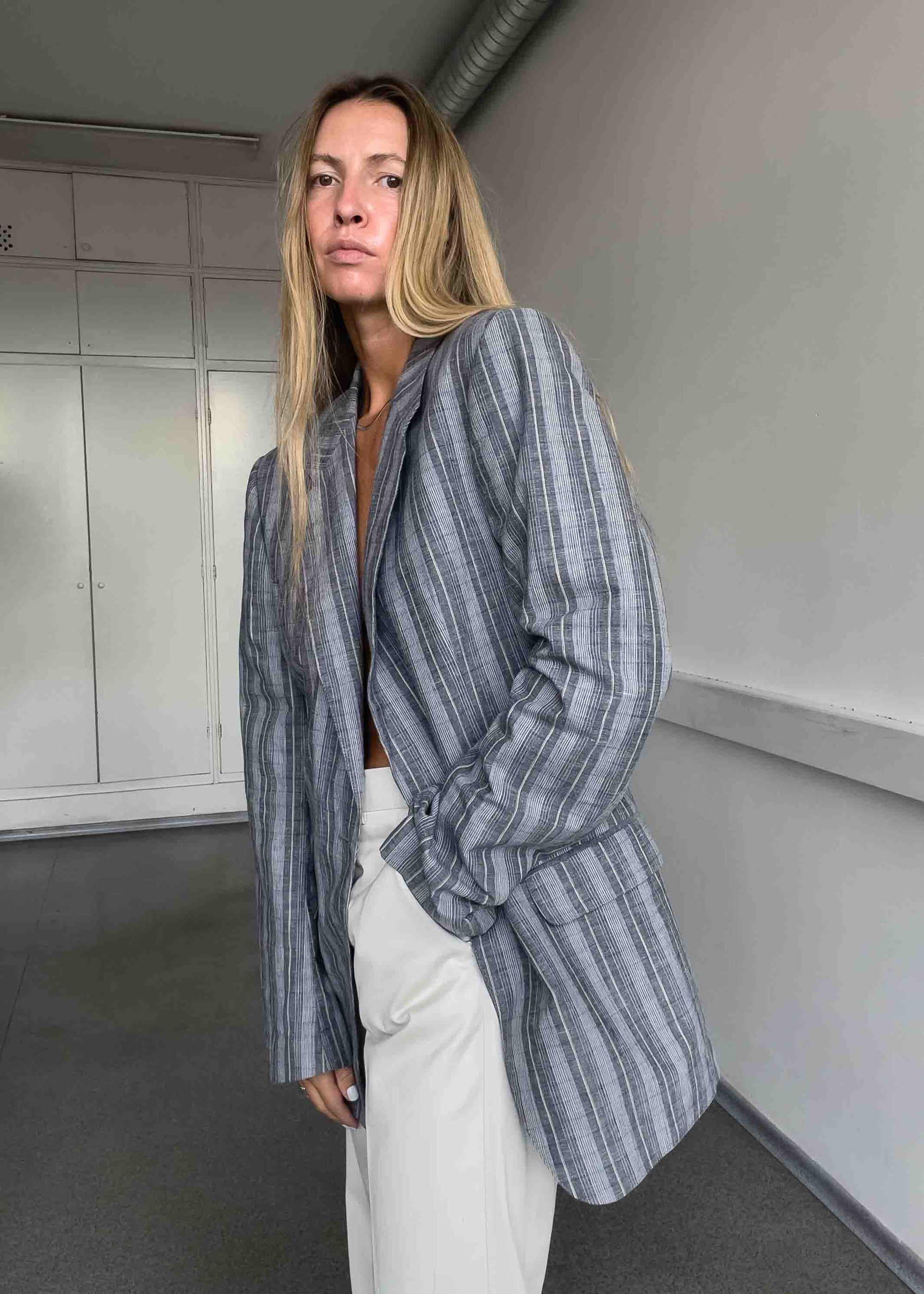 Vintage Grey Checked Oversized Blazer