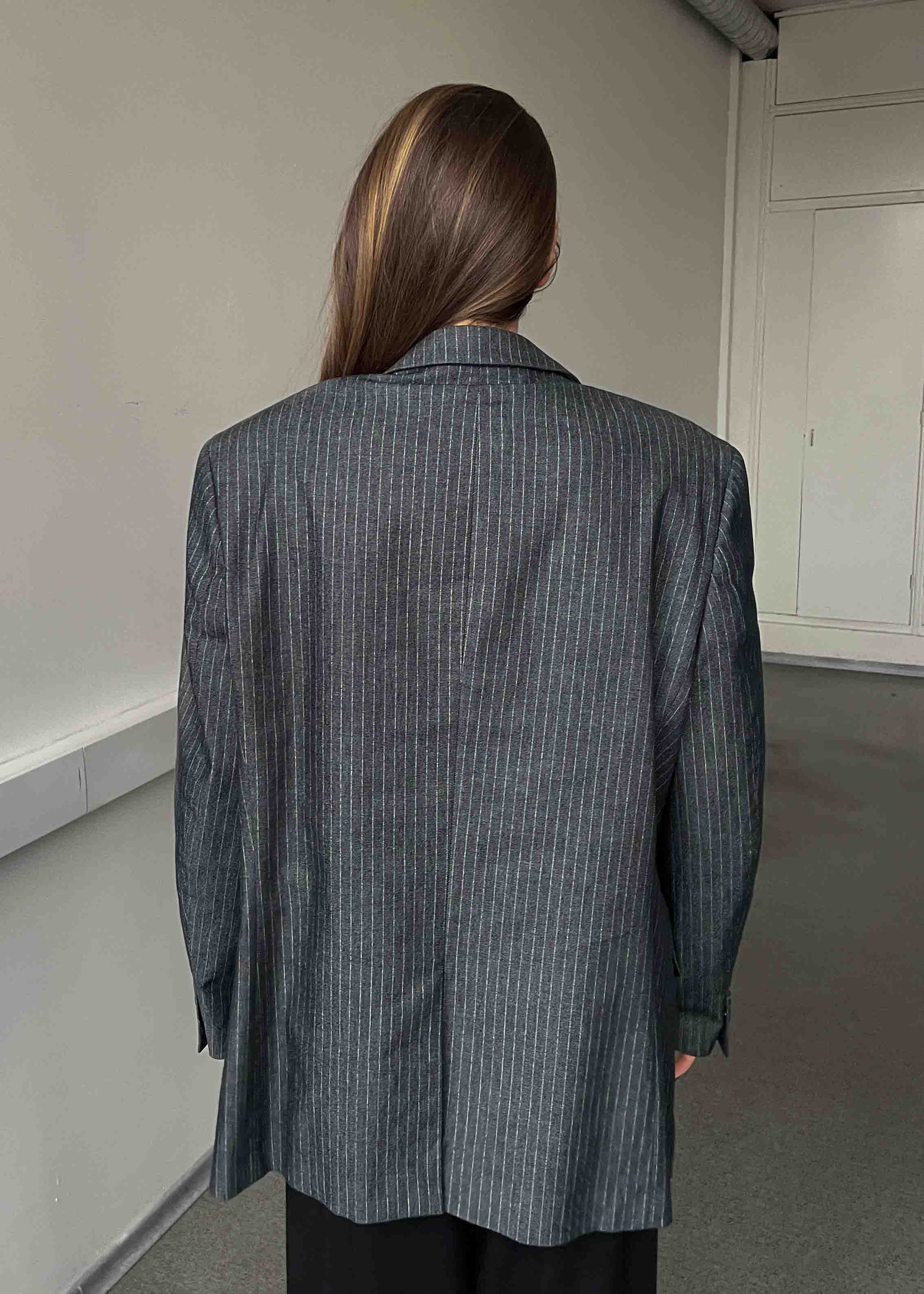 Vintage Silver Grey Stripy Oversized Festive Blazer