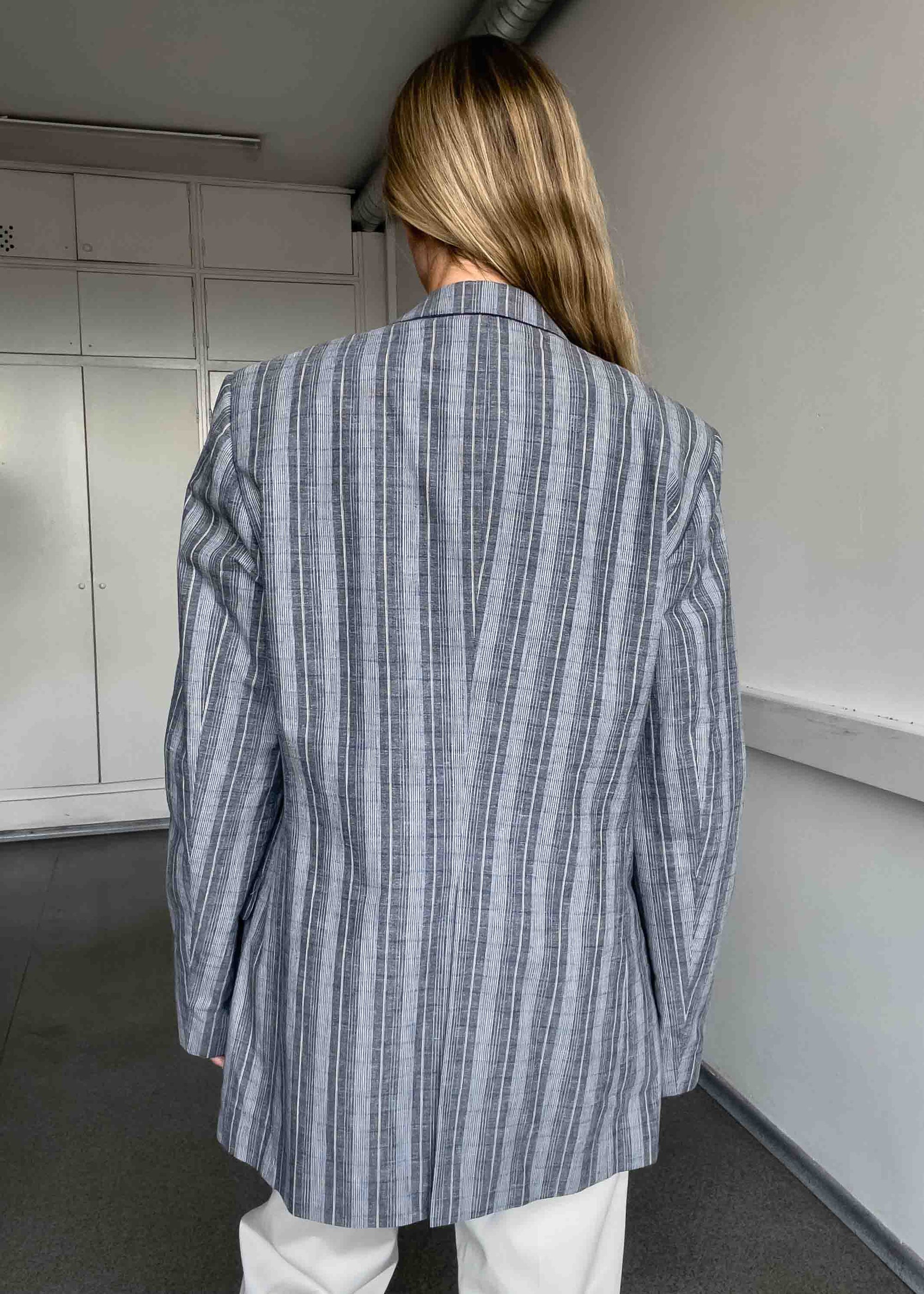 Vintage Grey Checked Oversized Blazer