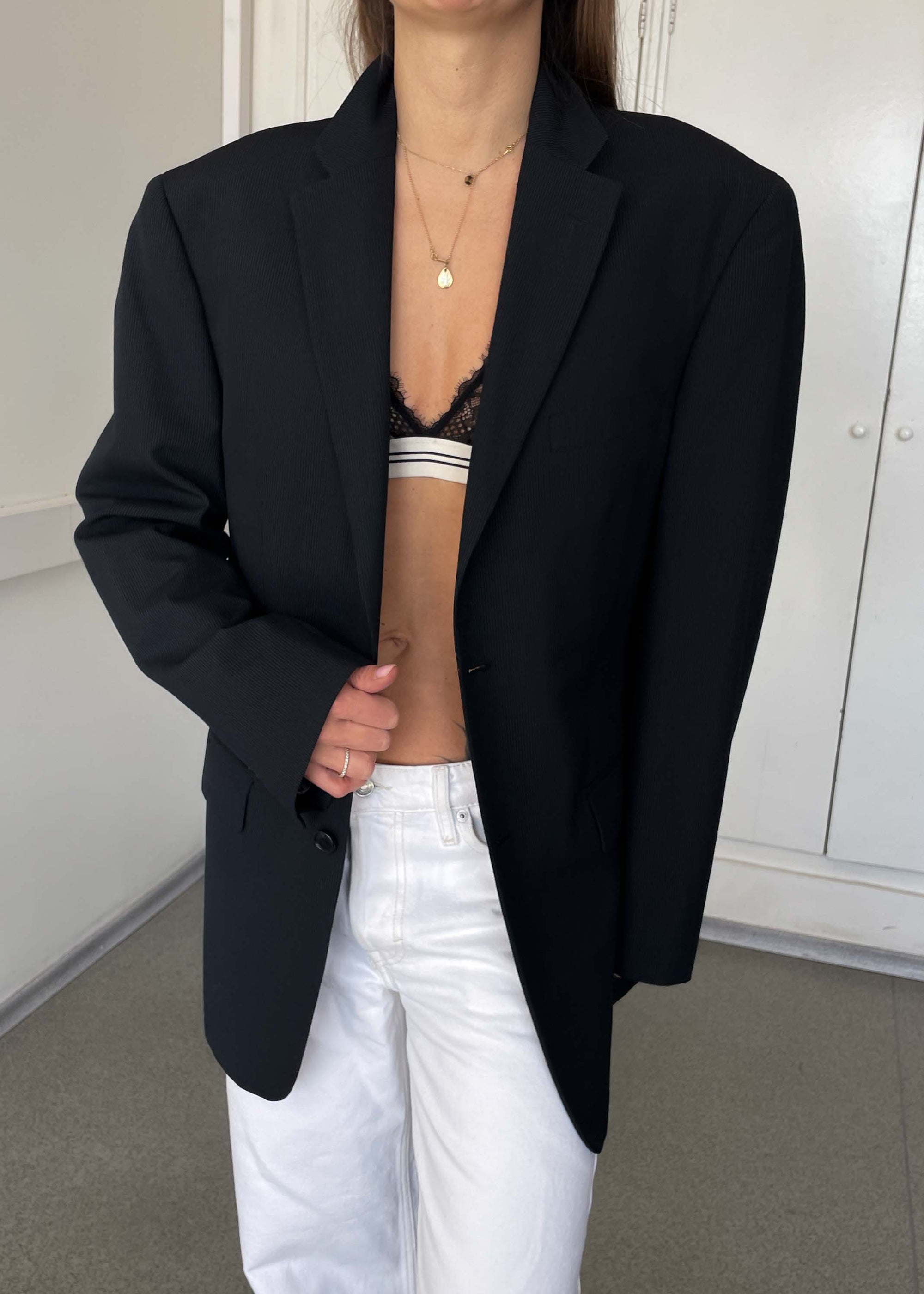 Vintage Dark Grey Striped Oversized Blazer by BATISTINI