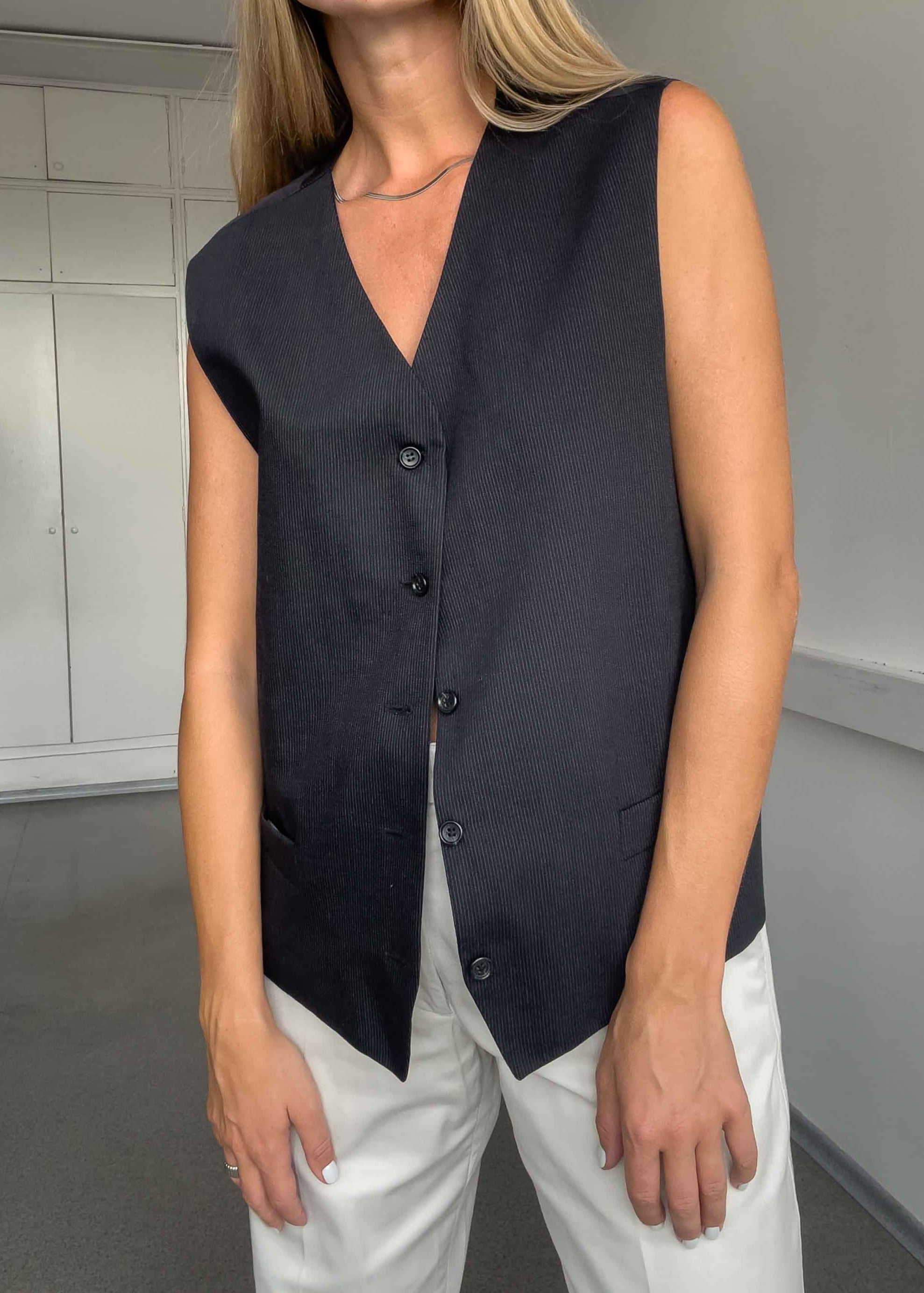 Vintage Black Stripy Oversized Classy Vest