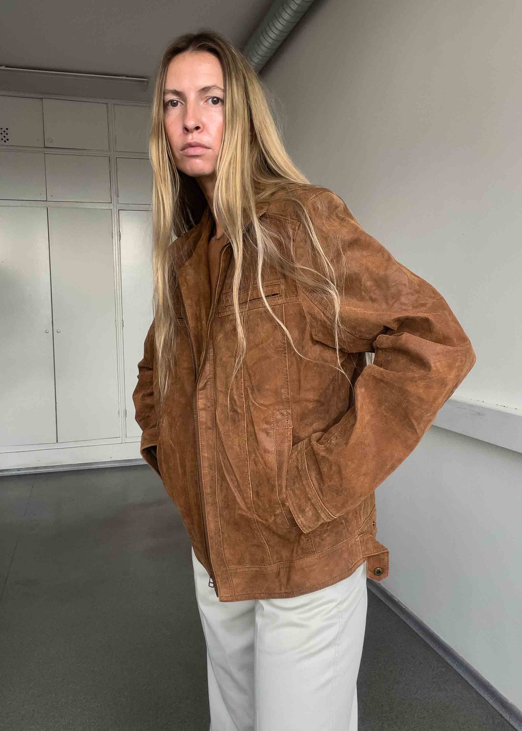 Vintage Brown Oversized Suede Jacket