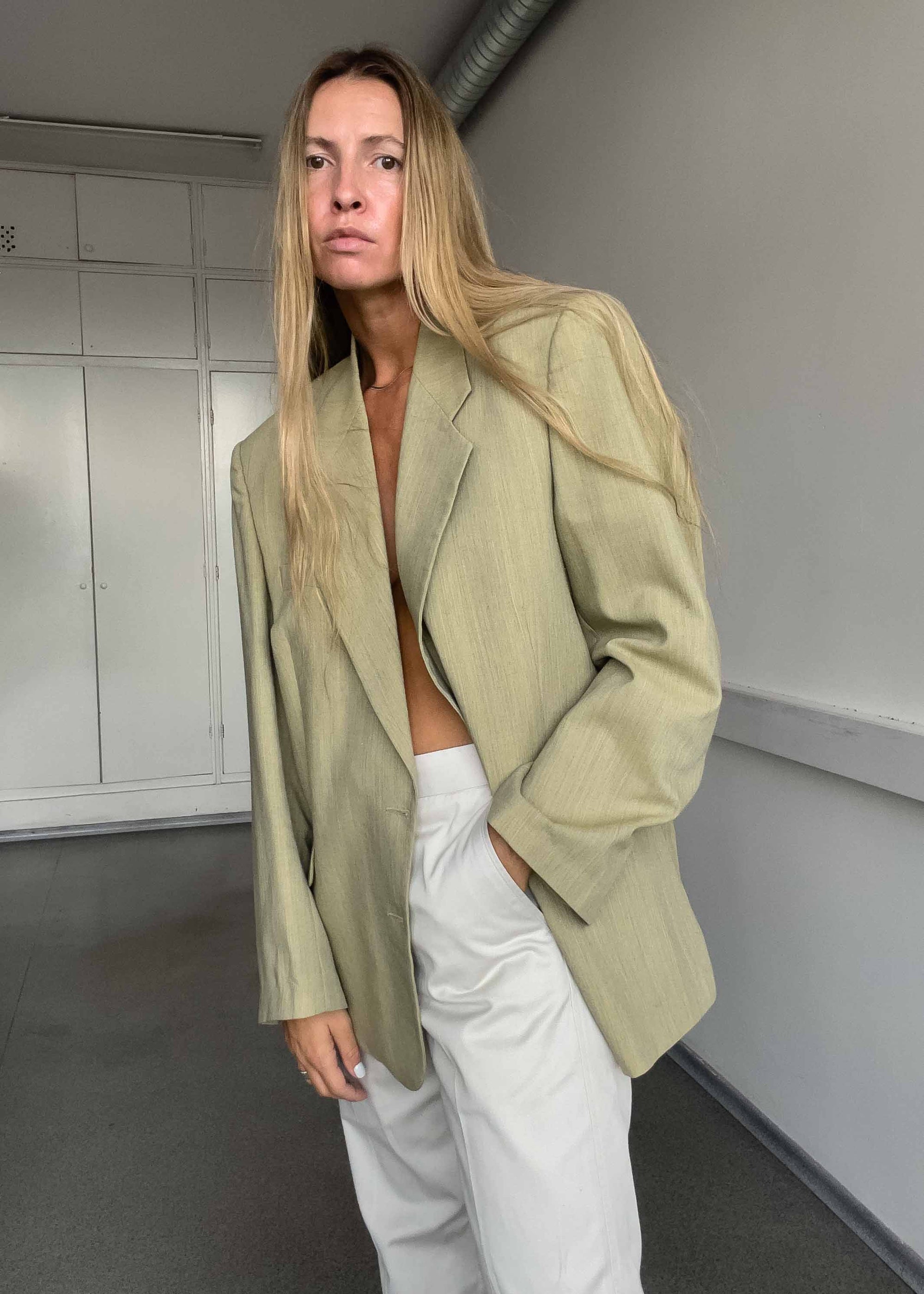 Vintage Light Yellow Oversized Blazer