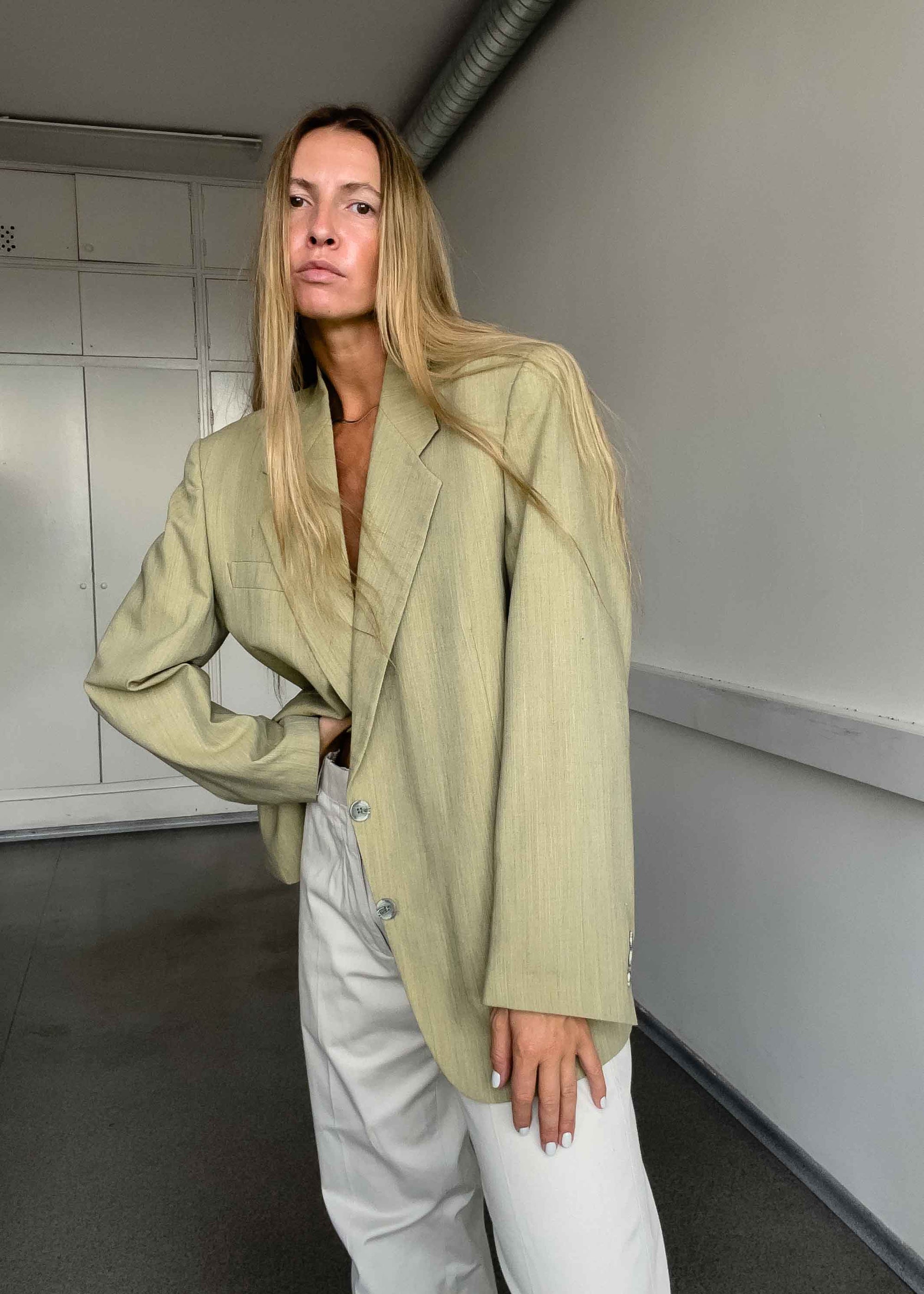 Vintage Light Yellow Oversized Blazer