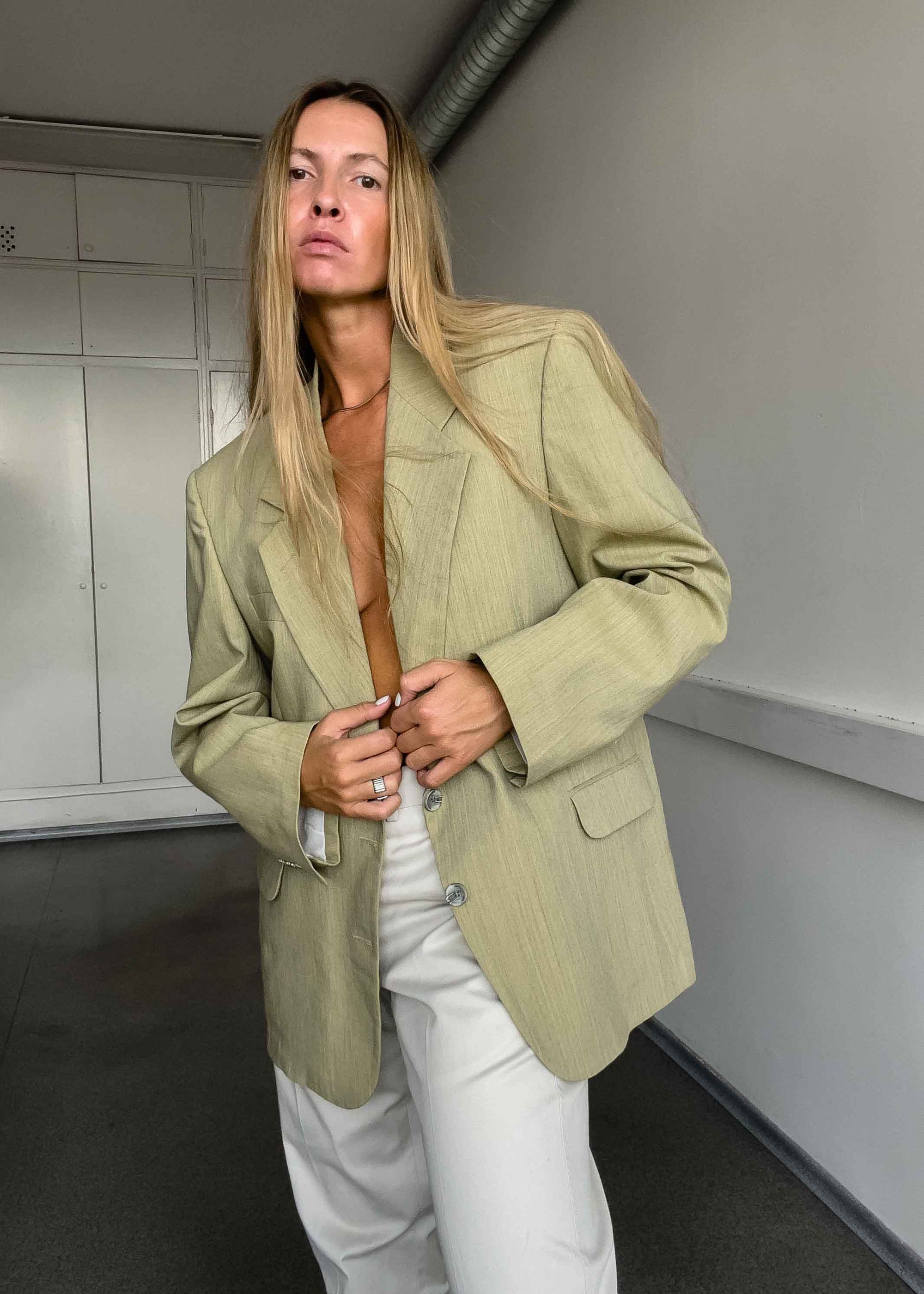 Vintage Light Yellow Oversized Blazer