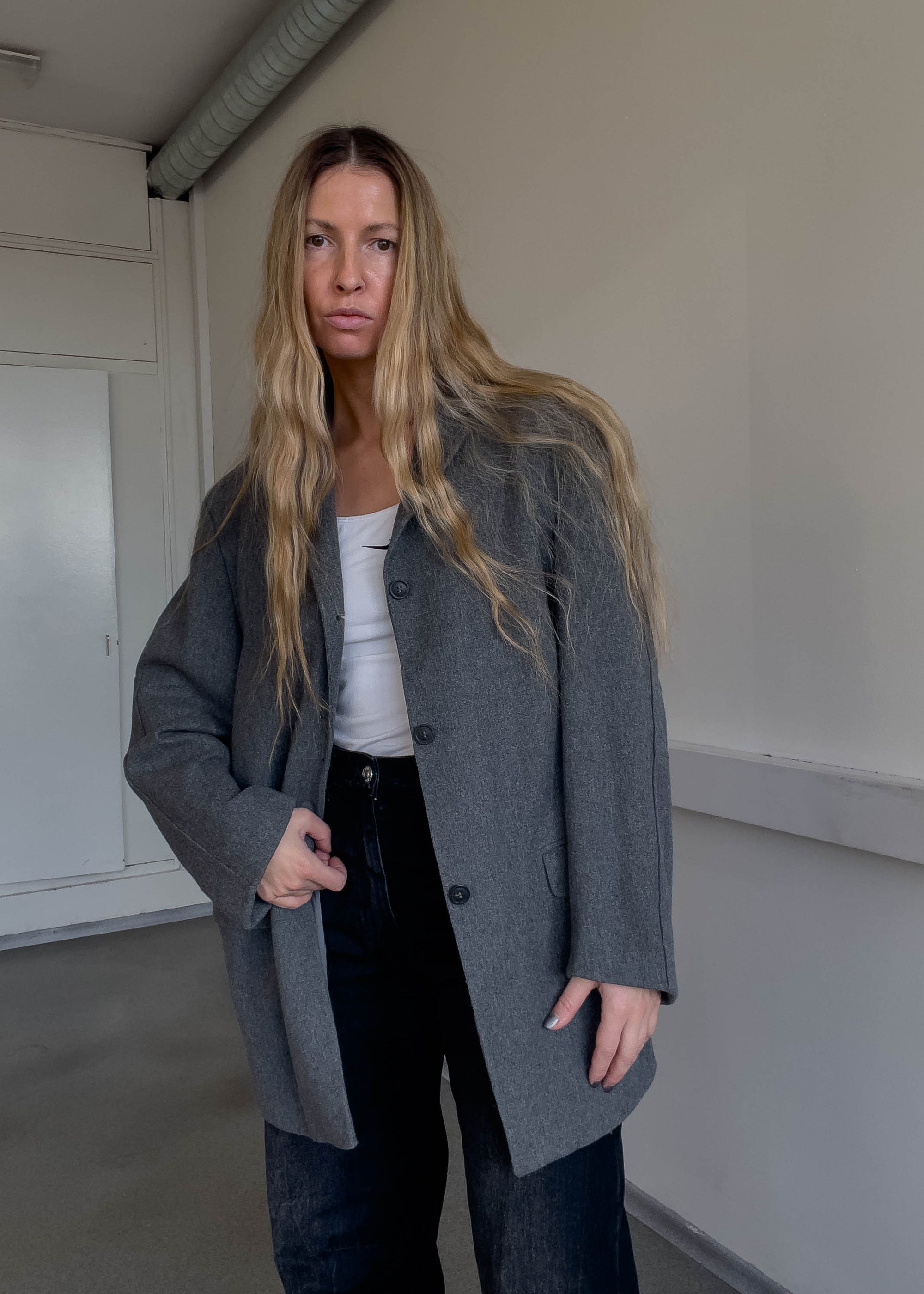 Vintage Grey Oversized Wool Jacket