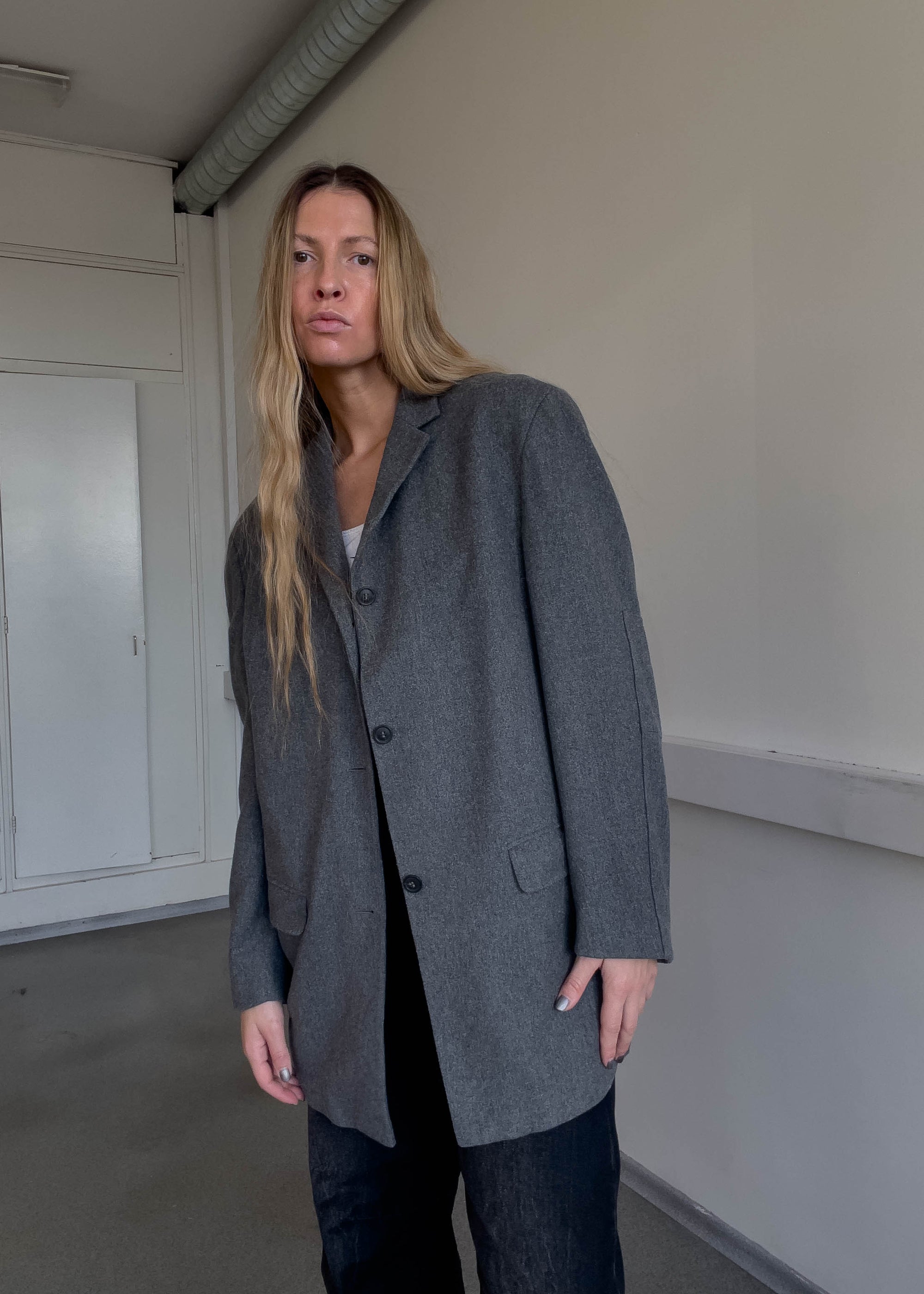 Vintage Grey Oversized Wool Jacket
