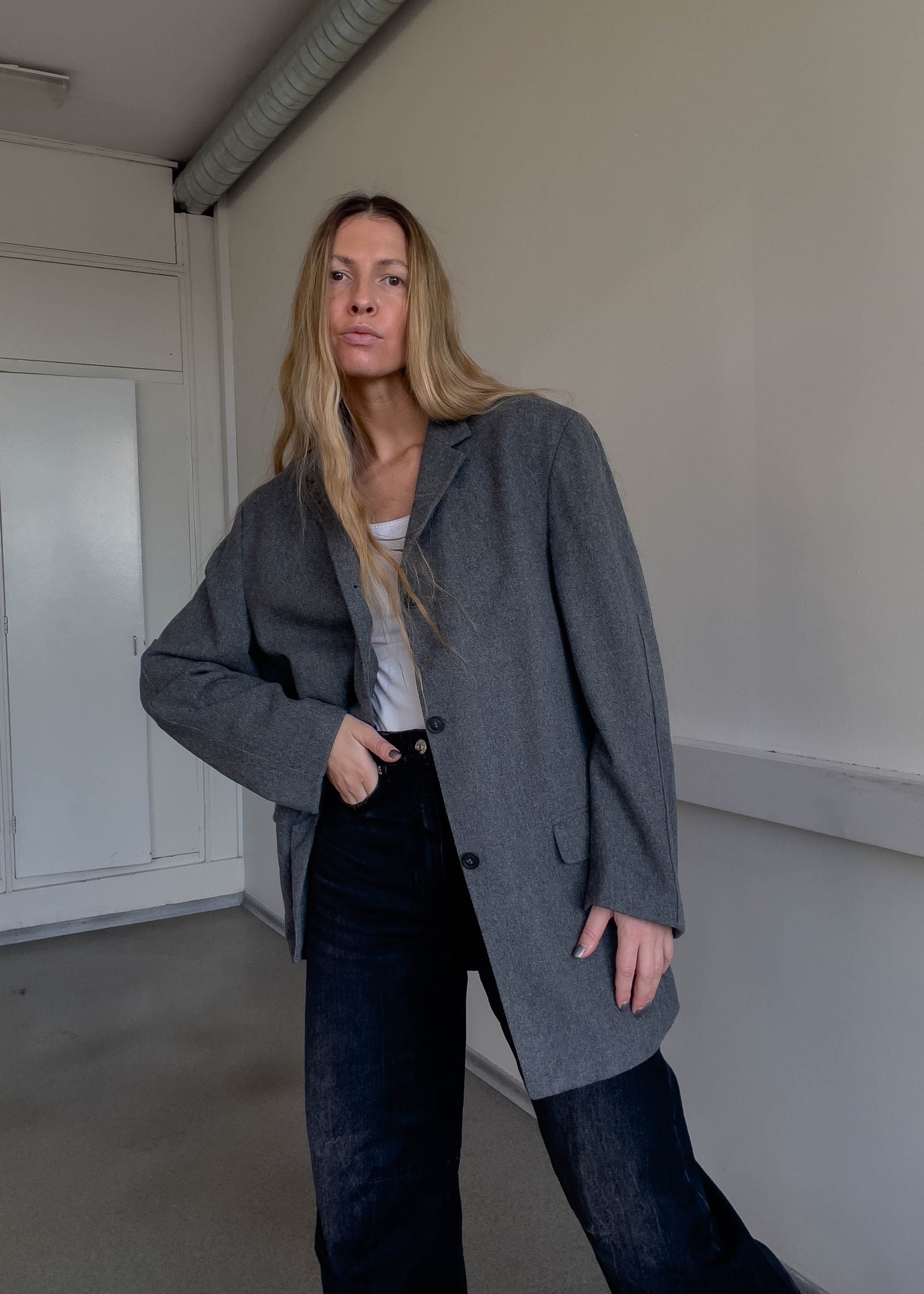 Vintage Grey Oversized Wool Jacket