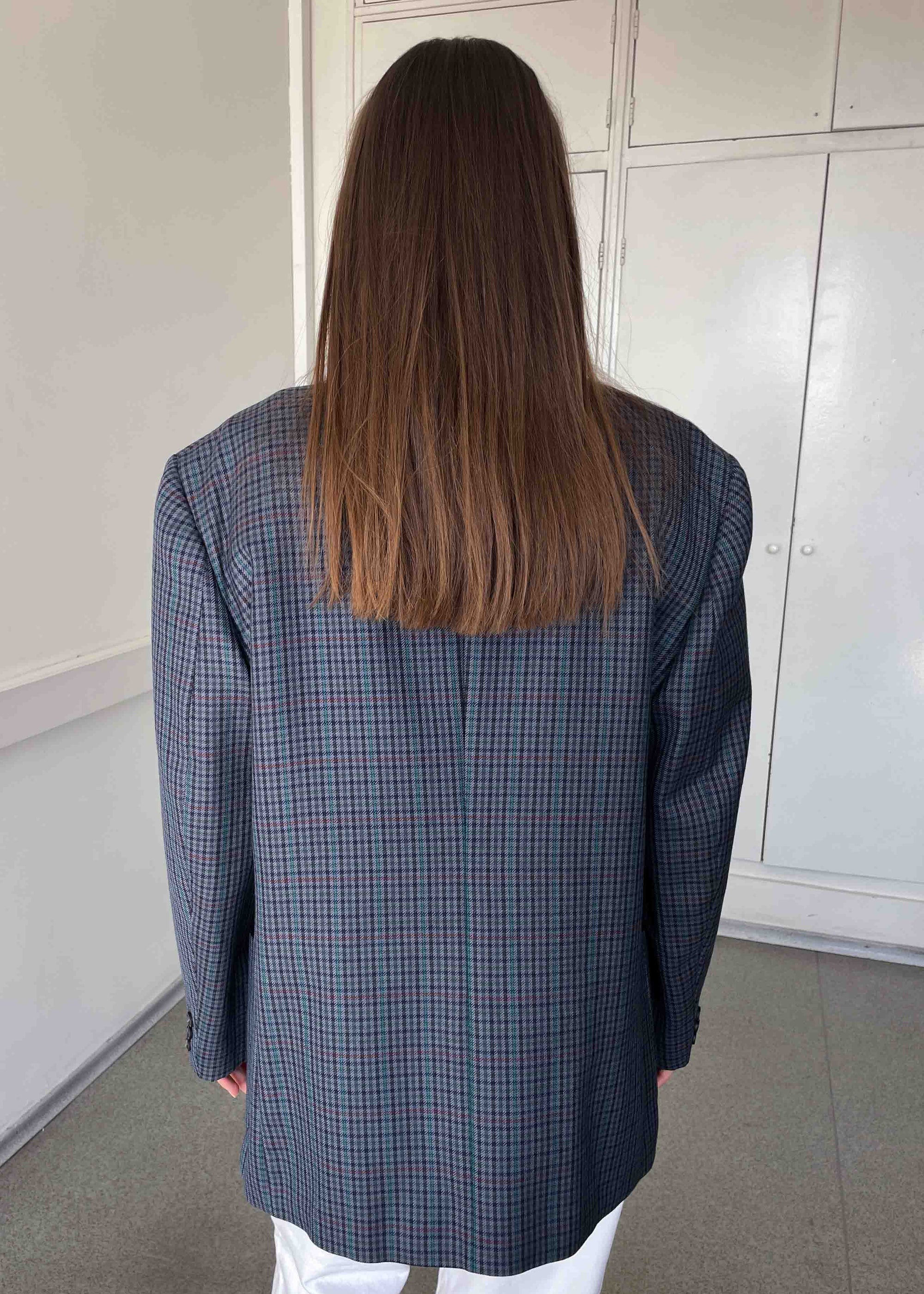 Vintage Blue Checked Oversized 100% WOOL Blazer