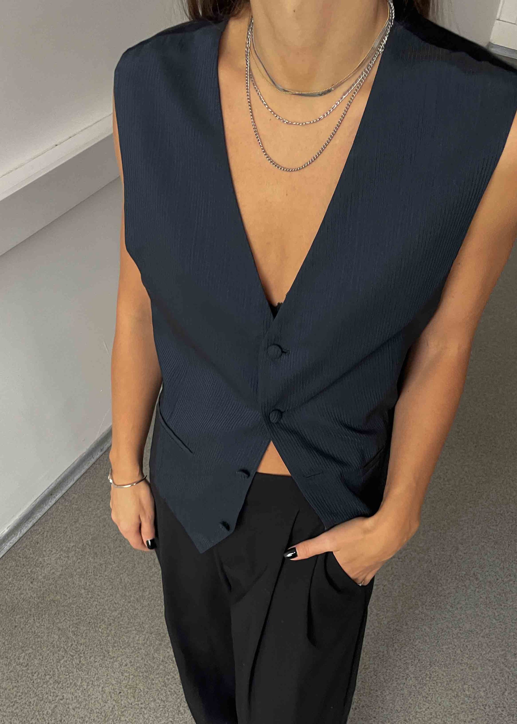 Vintage Blue Striped Oversized Festive Vest