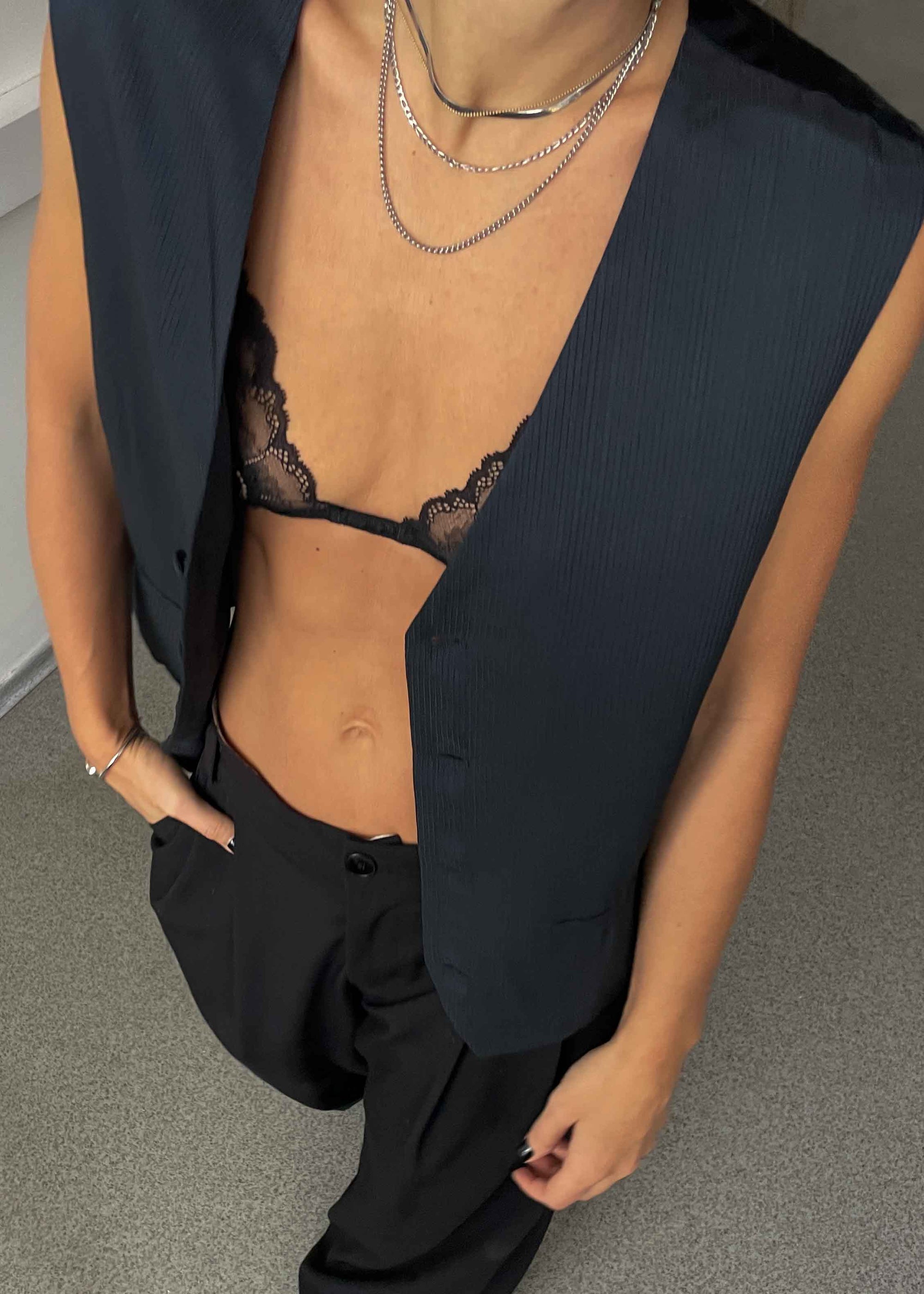 Vintage Blue Striped Oversized Festive Vest