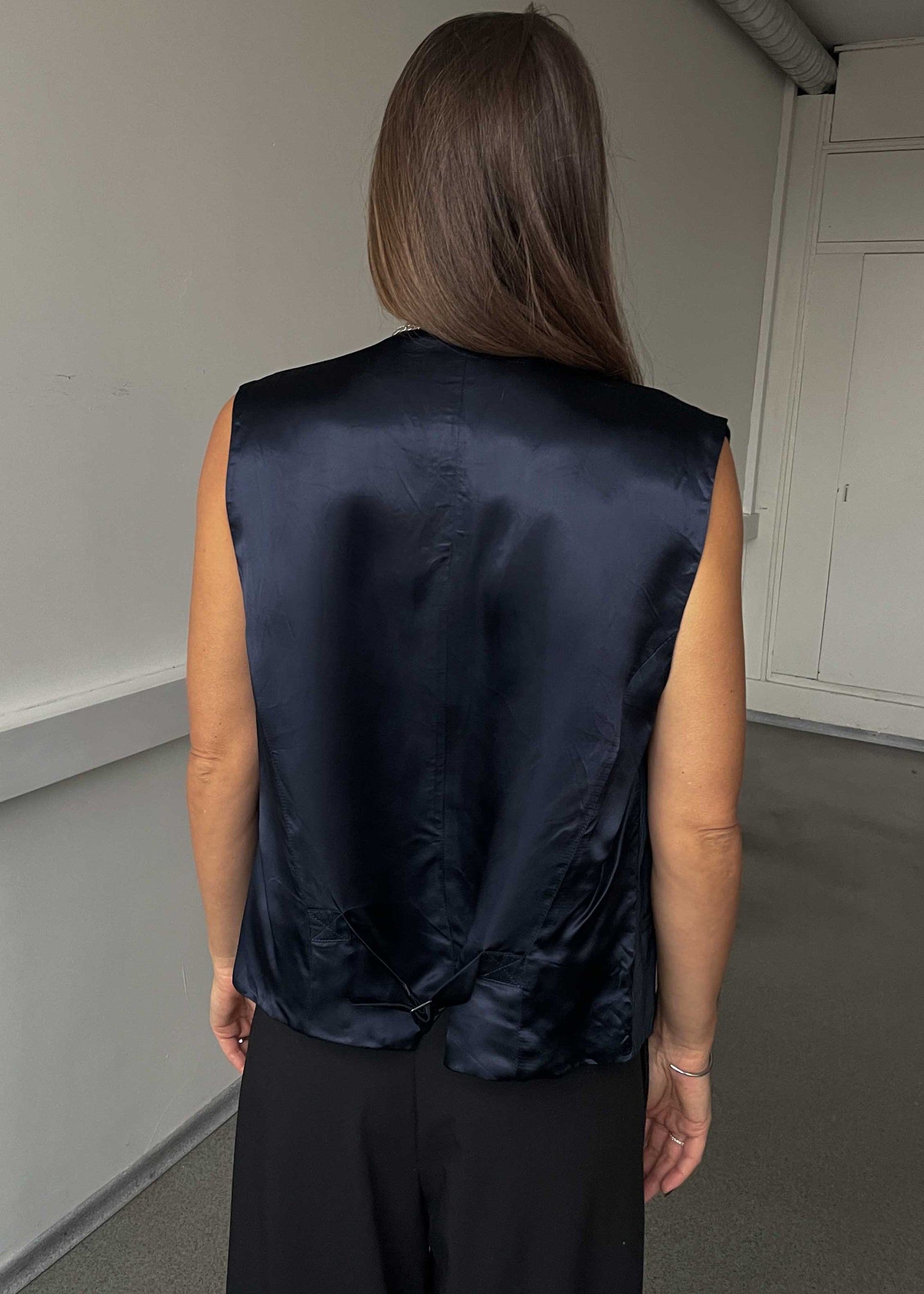 Vintage Blue Striped Oversized Festive Vest