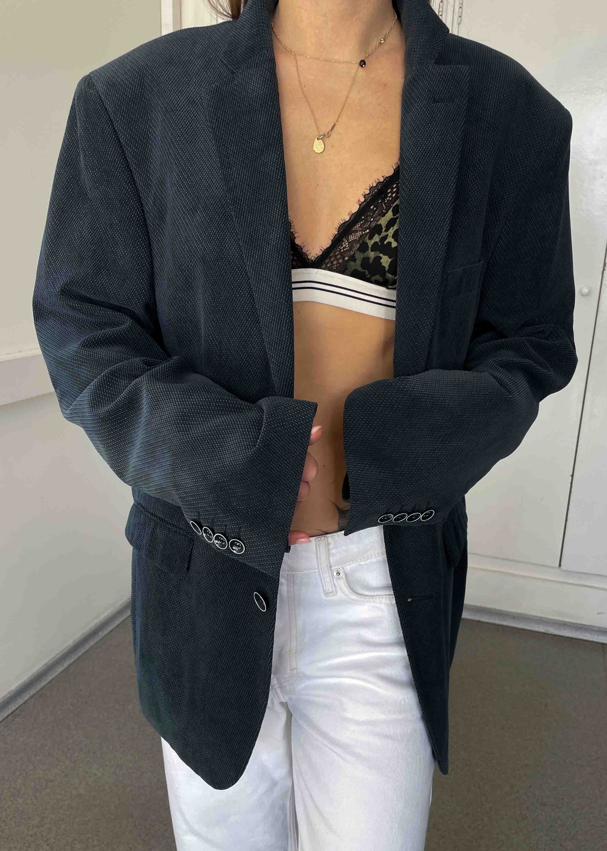 Vintage Blue Patterned Oversized Blazer