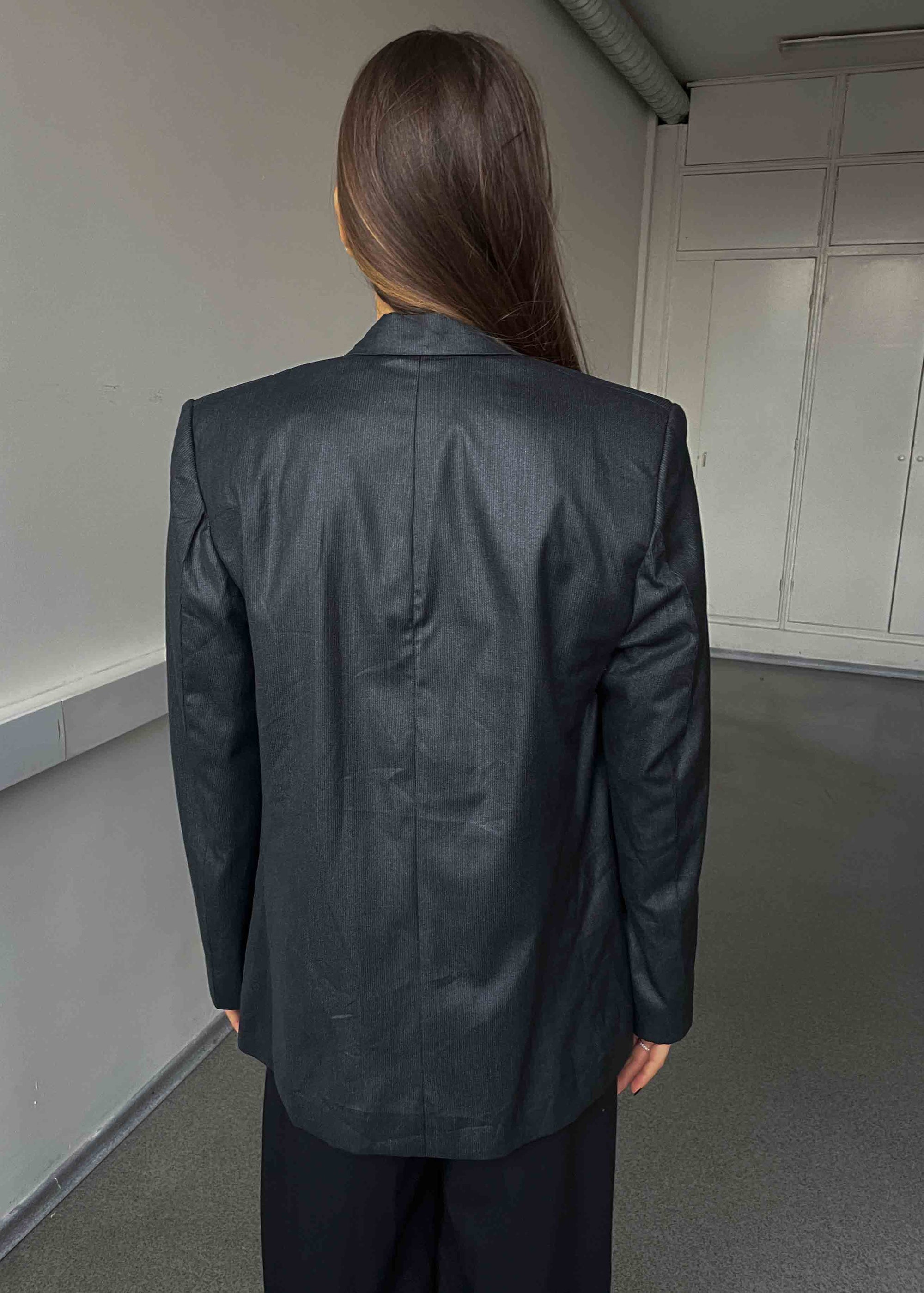 Vintage Metallic Grey Stripy Oversized Festive Blazer
