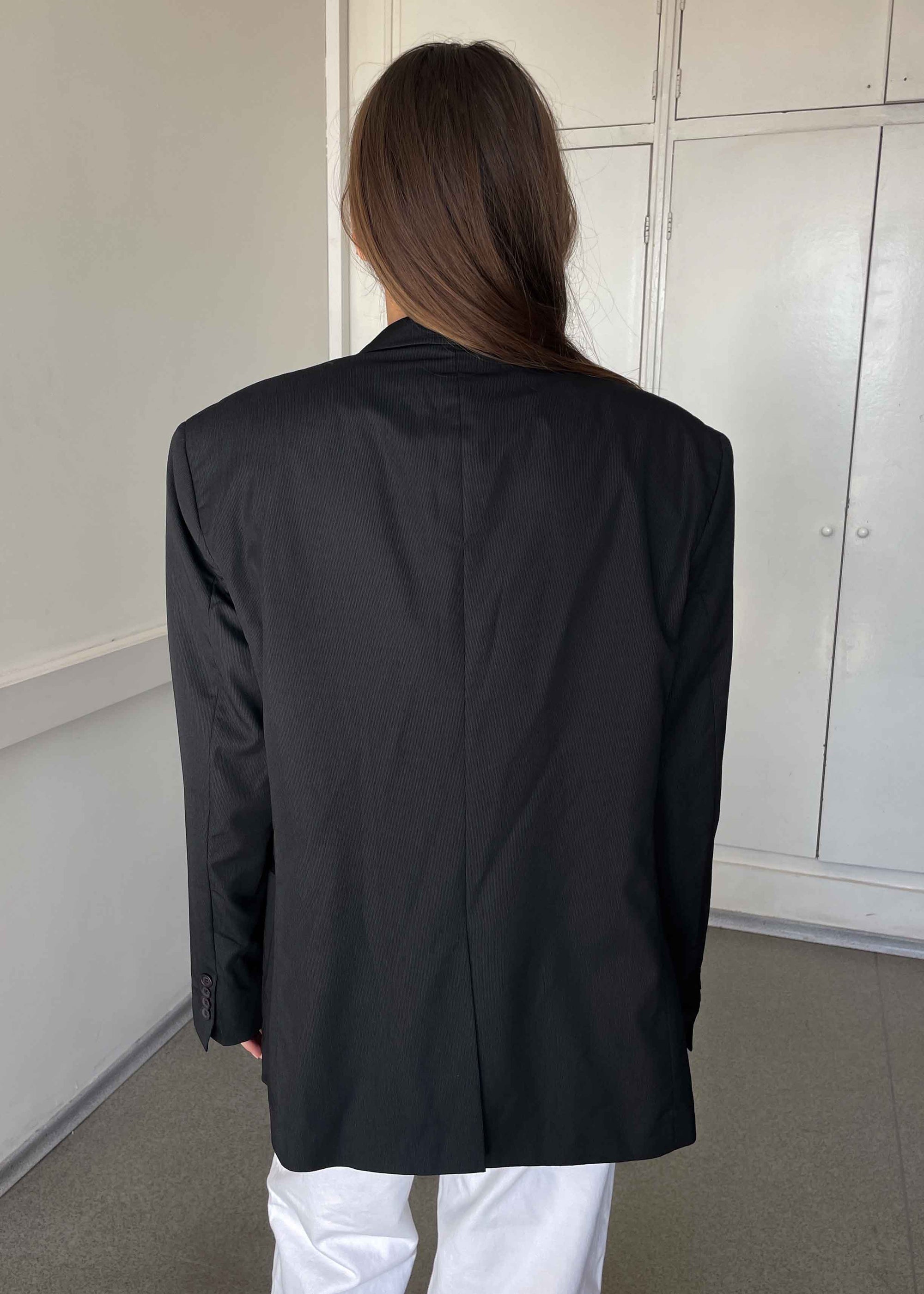 Vintage Dark Grey Patterned Oversized Blazer