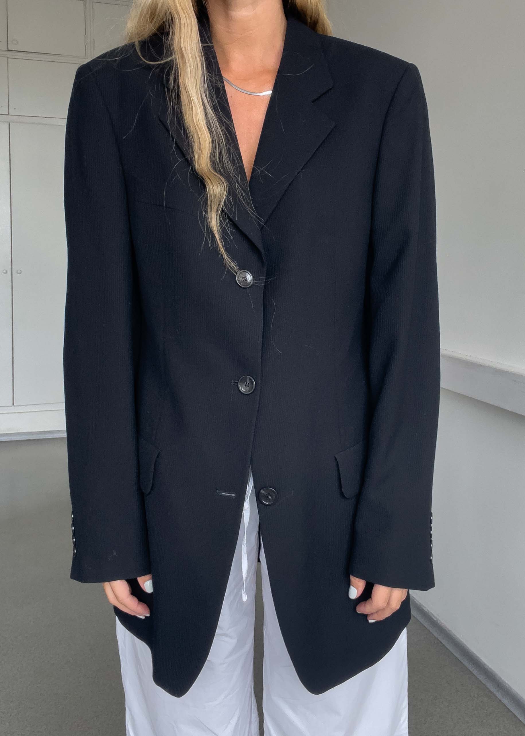 Vintage Black Ribbed Oversized Blazer
