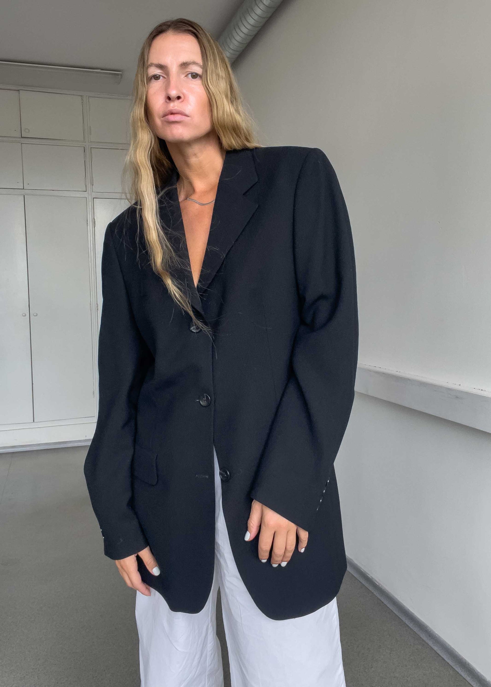 Vintage Black Ribbed Oversized Blazer