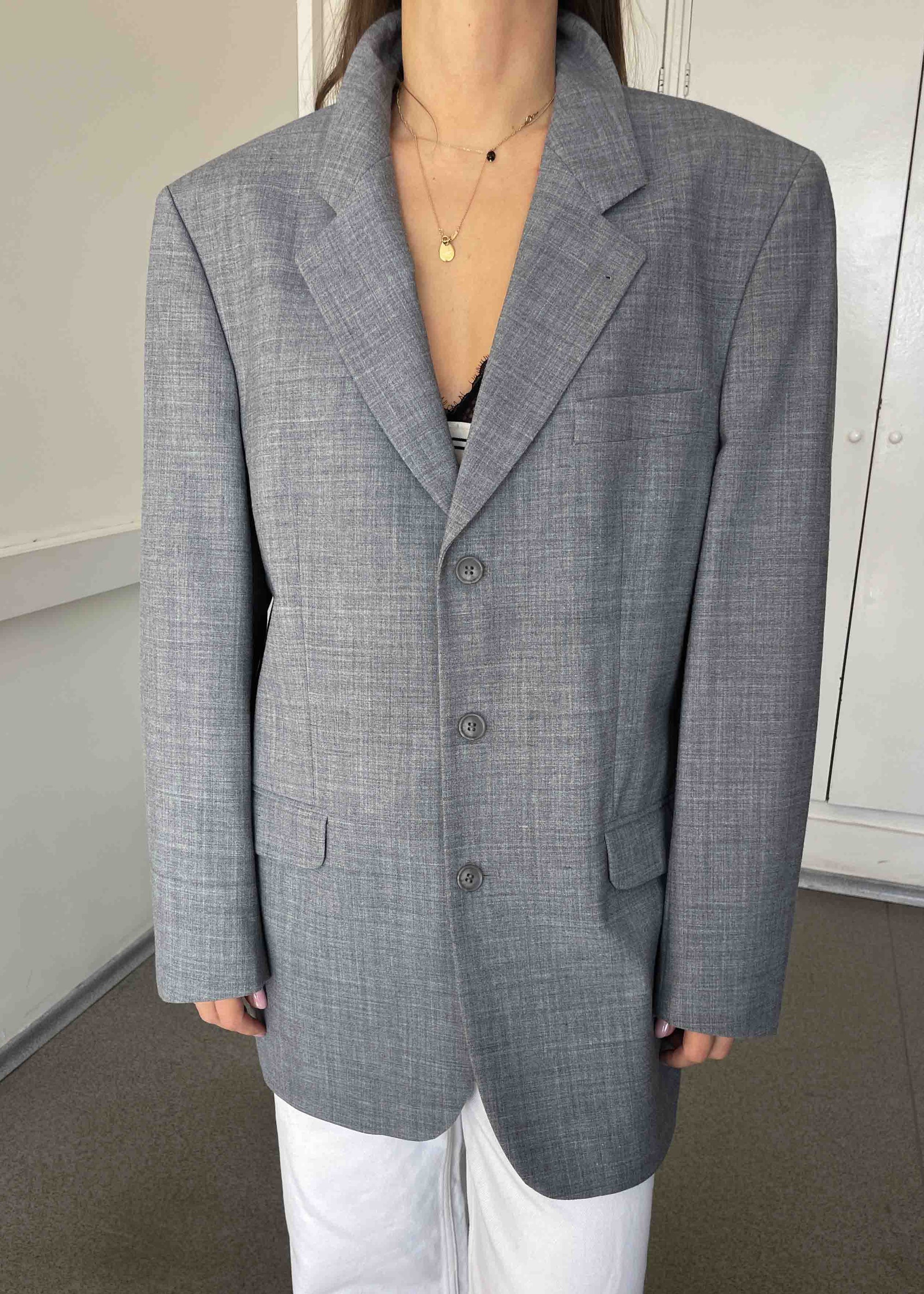 Vintage Light Grey Oversized Blazer