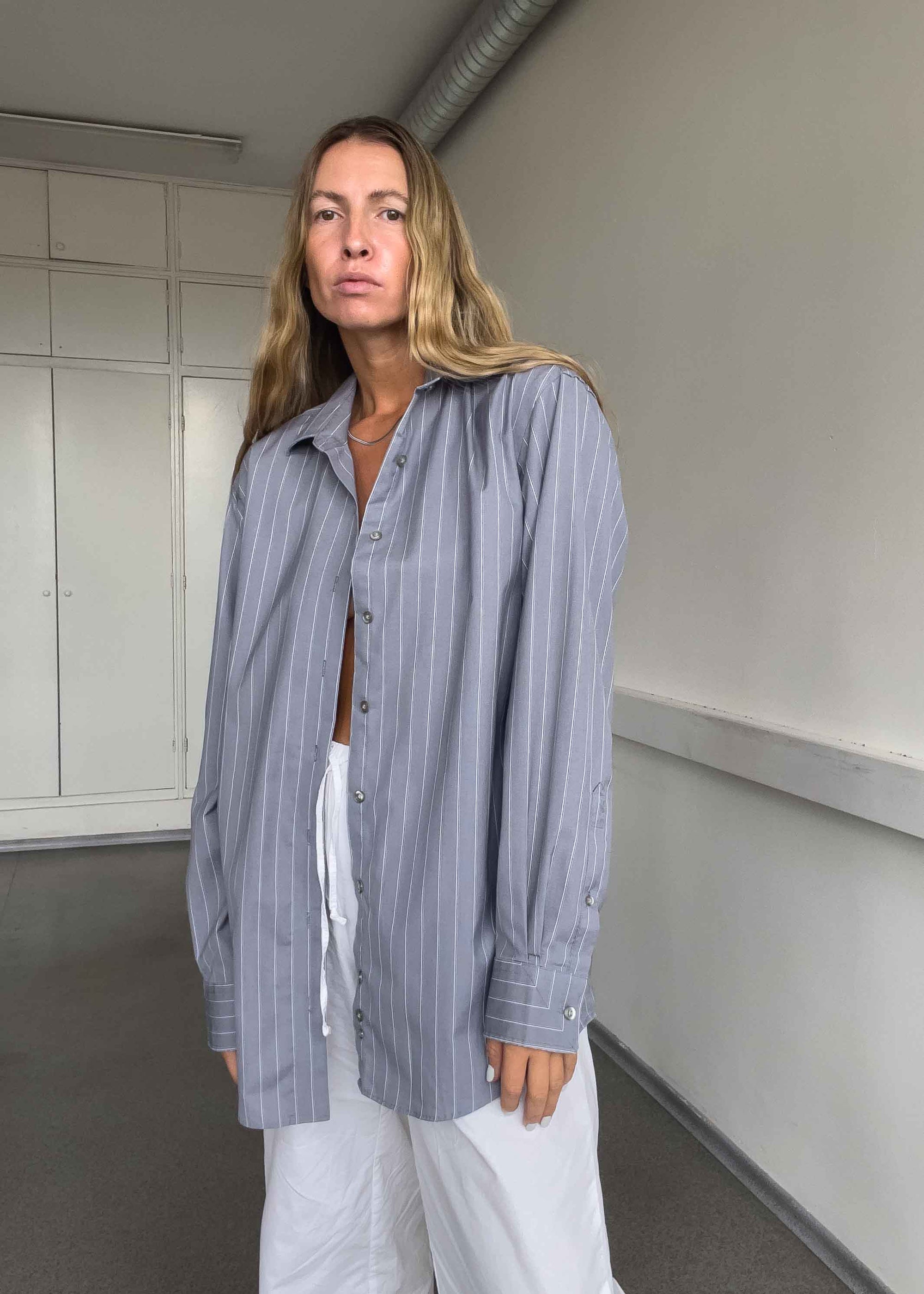 Vintage Grey Oversized Stripy Shirt