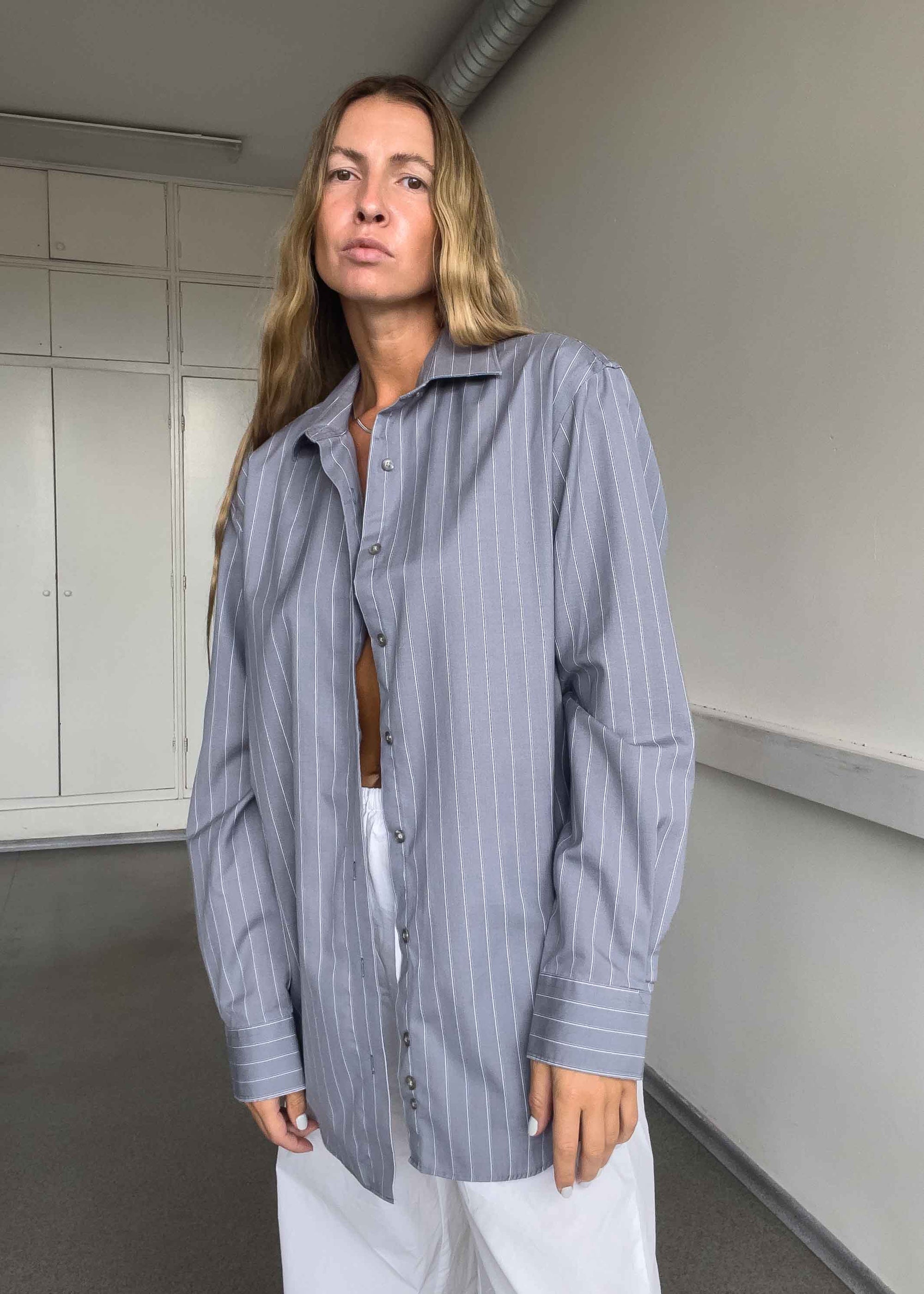 Vintage Grey Oversized Stripy Shirt