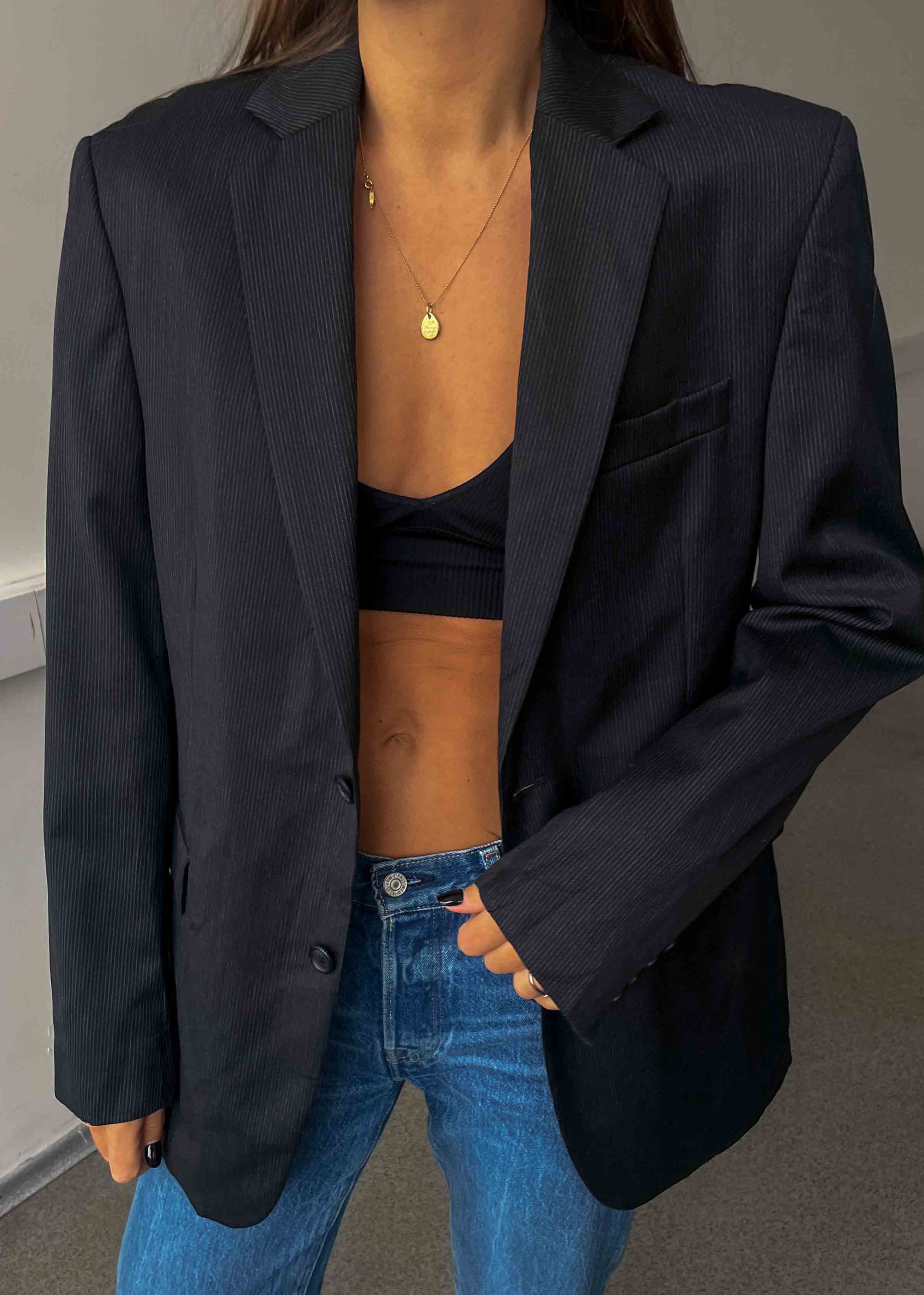 Vintage Black Striped Oversized Blazer by CALVIN KLEIN