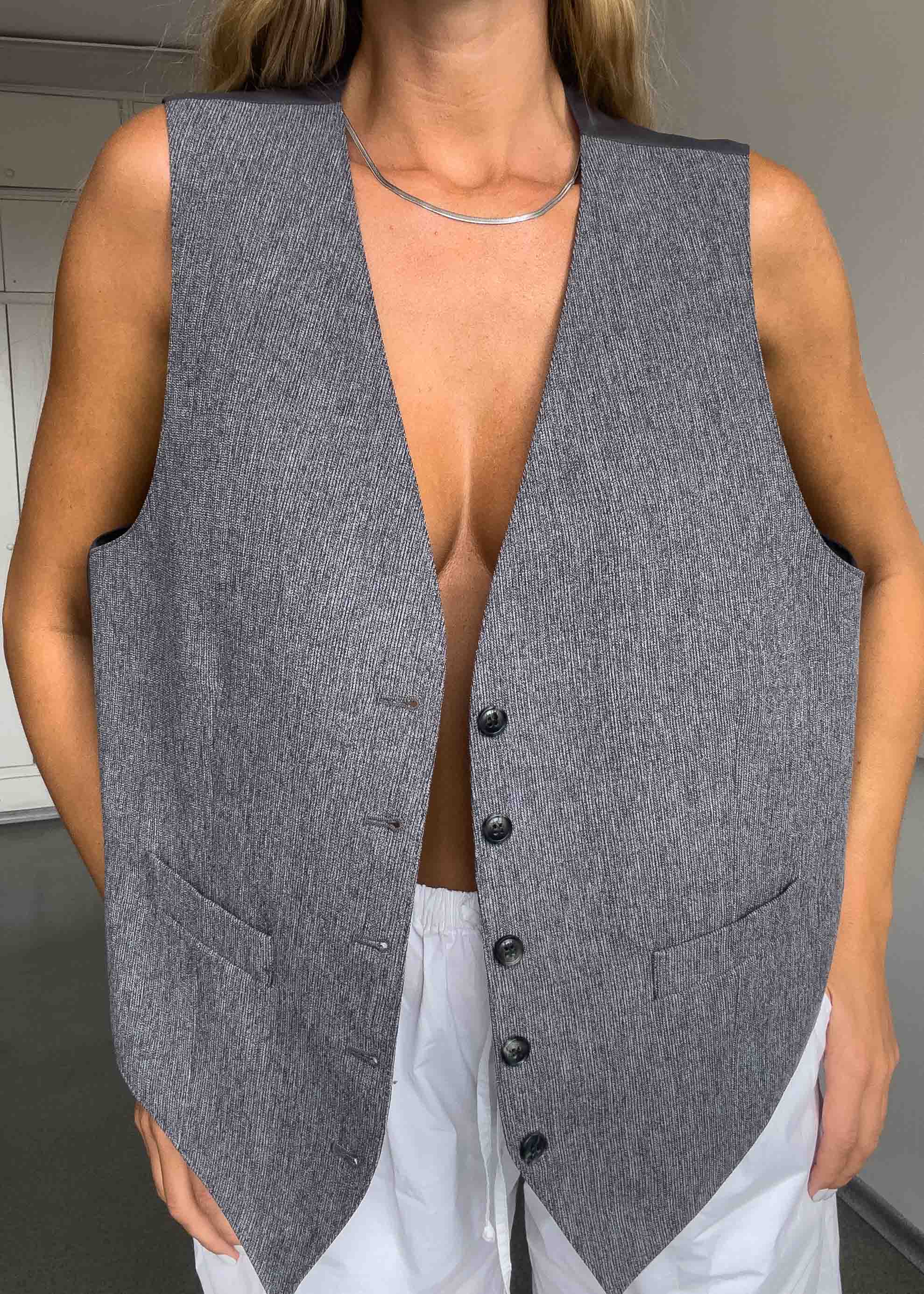Vintage Grey Oversized Classy Vest