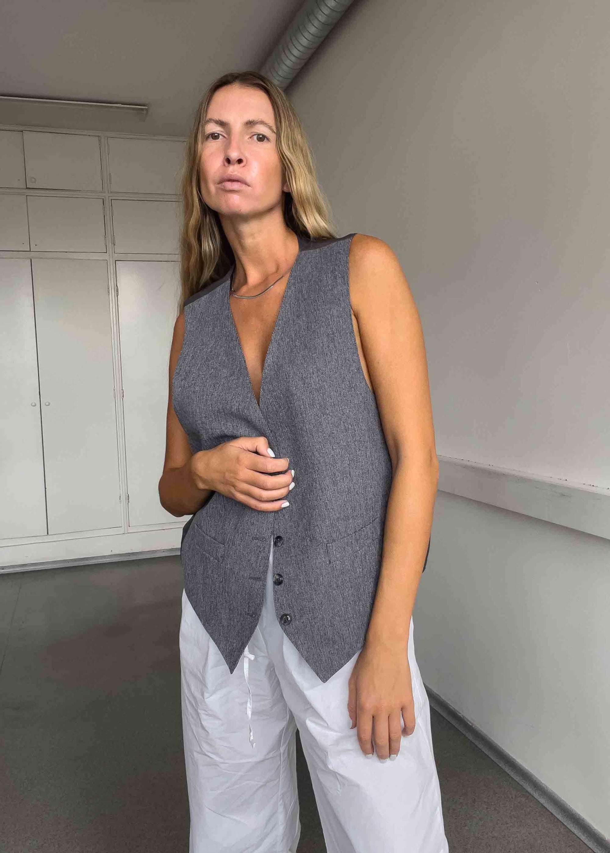 Vintage Grey Oversized Classy Vest