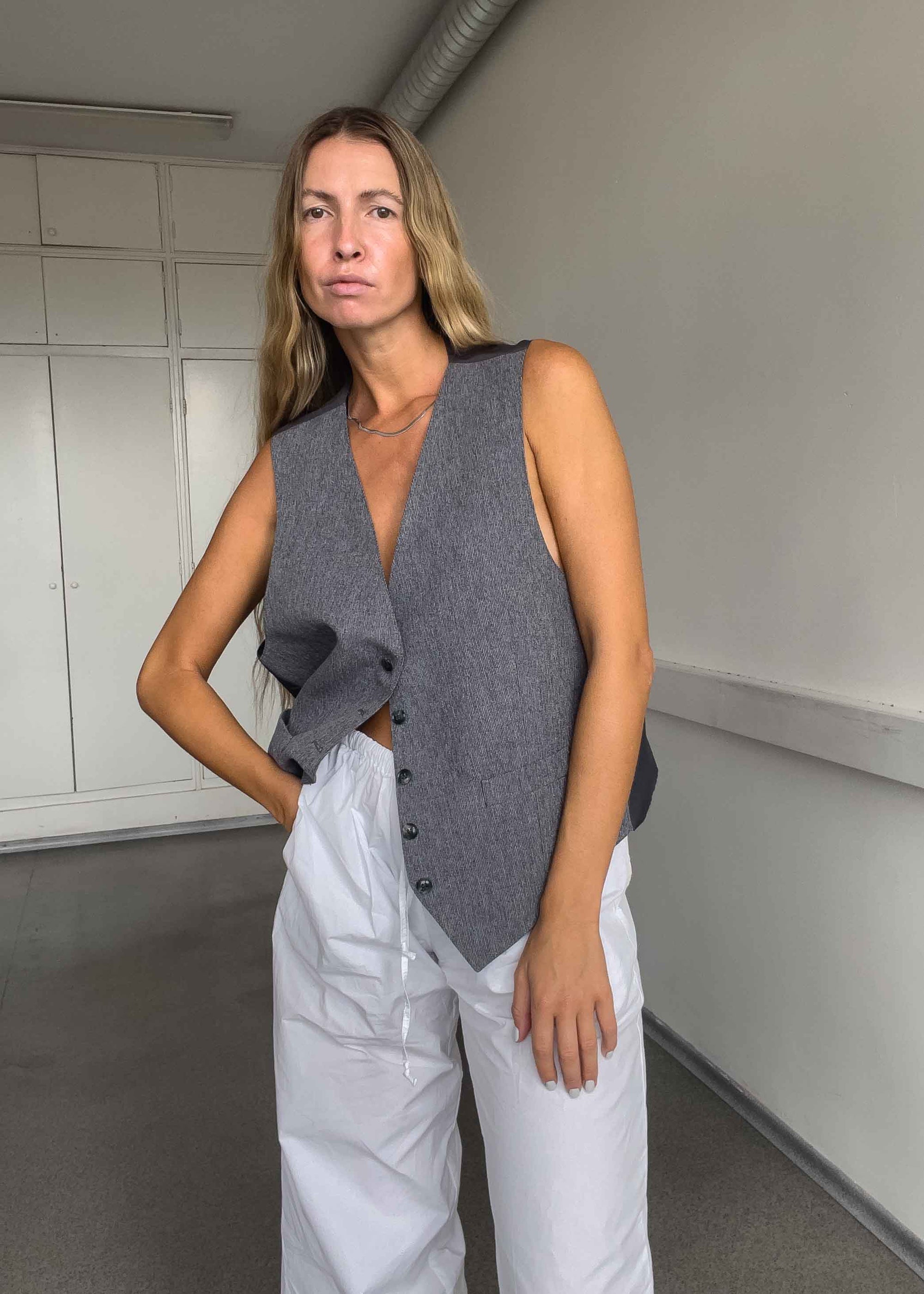 Vintage Grey Oversized Classy Vest
