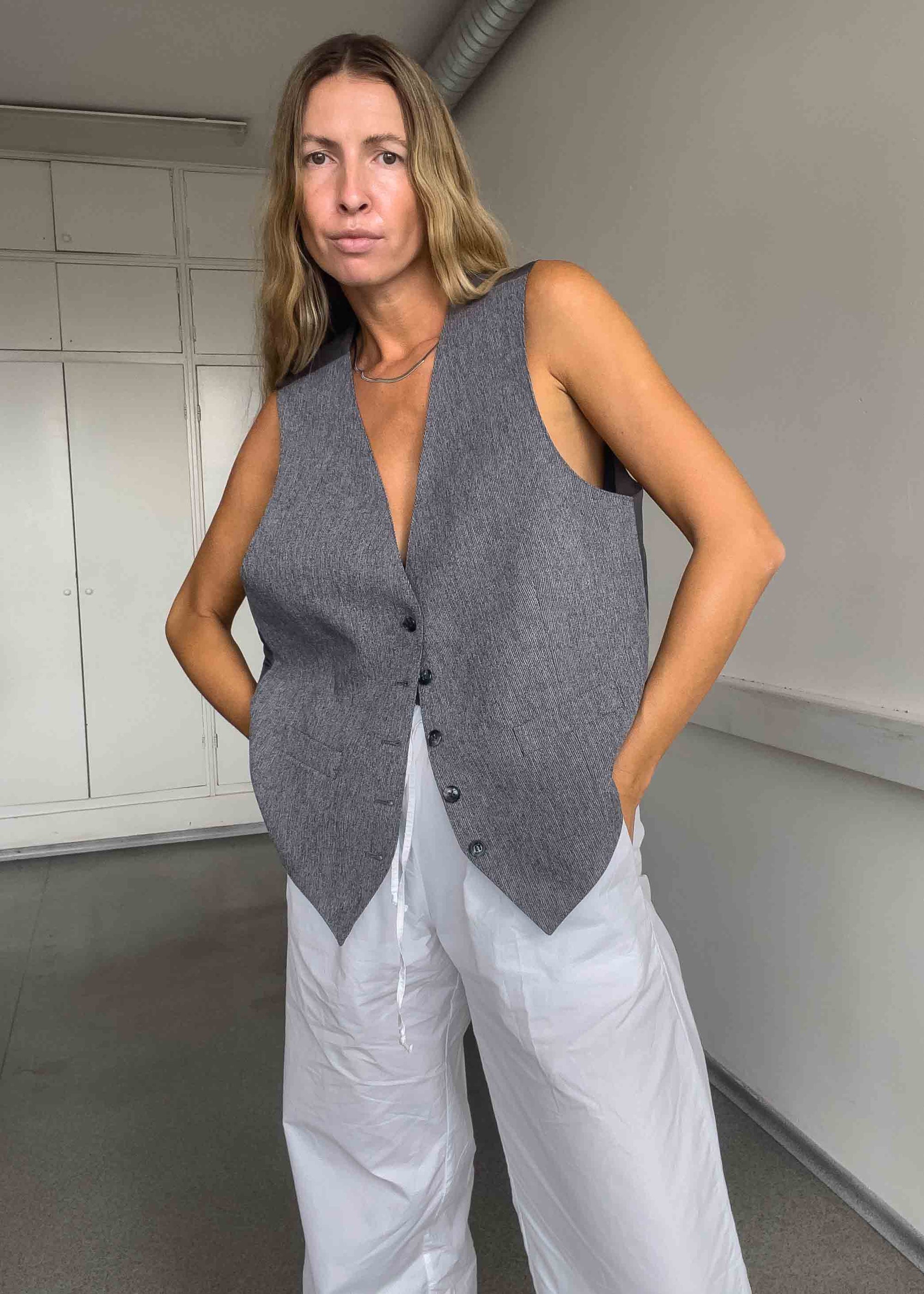 Vintage Grey Oversized Classy Vest