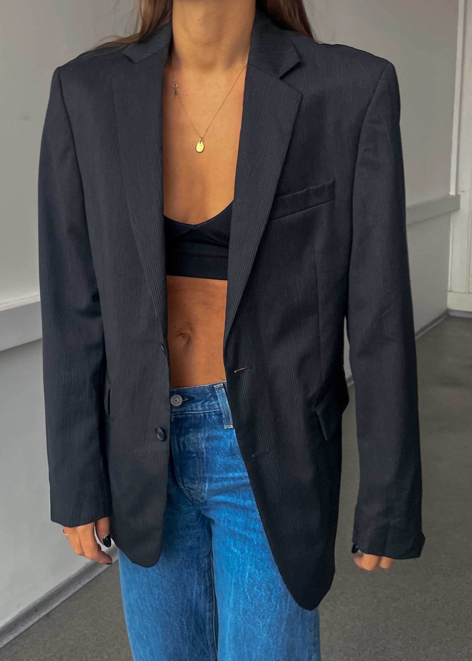 Vintage Black Striped Oversized Blazer by CALVIN KLEIN