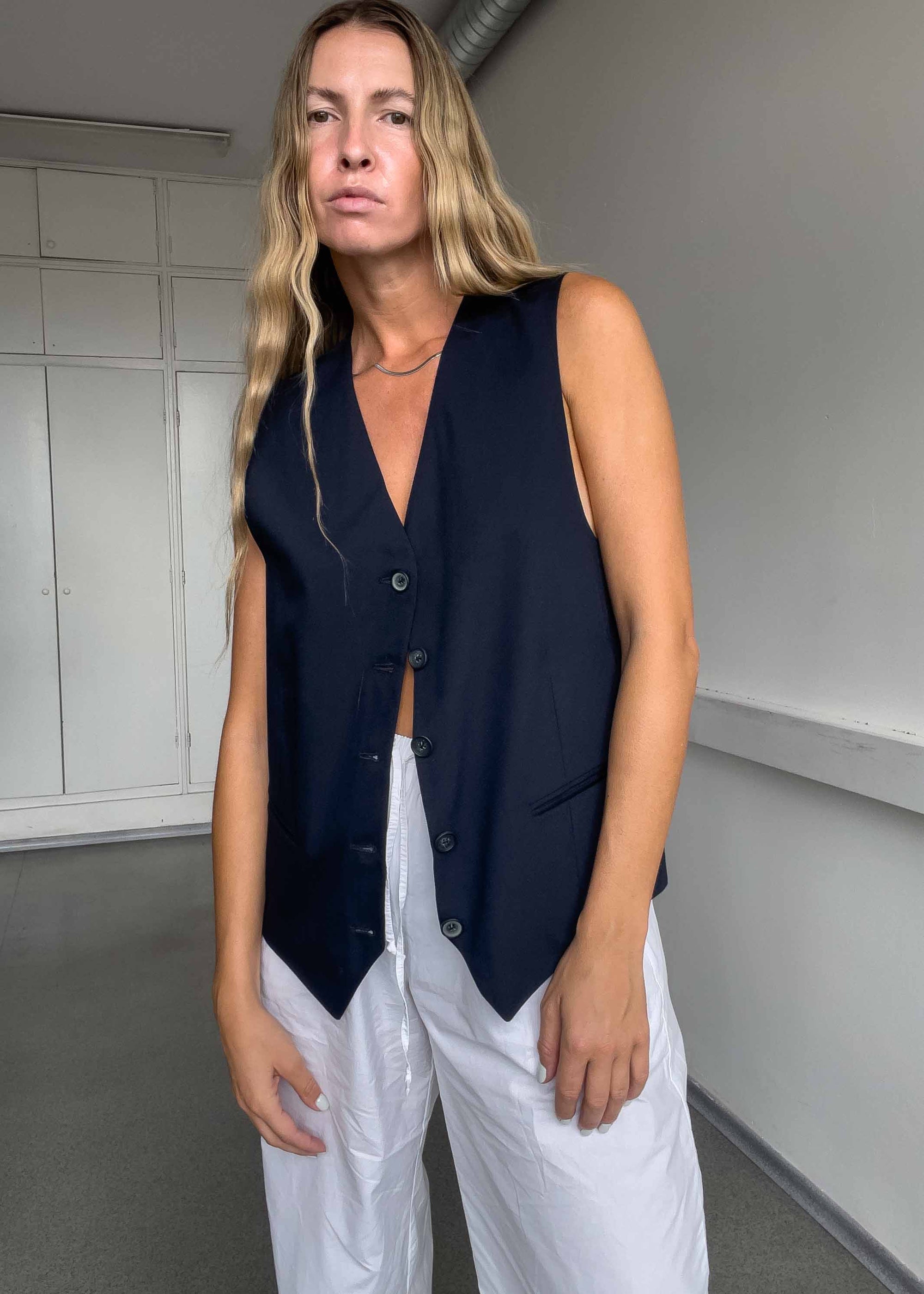 Vintage Navy Blue Oversized Classy Vest