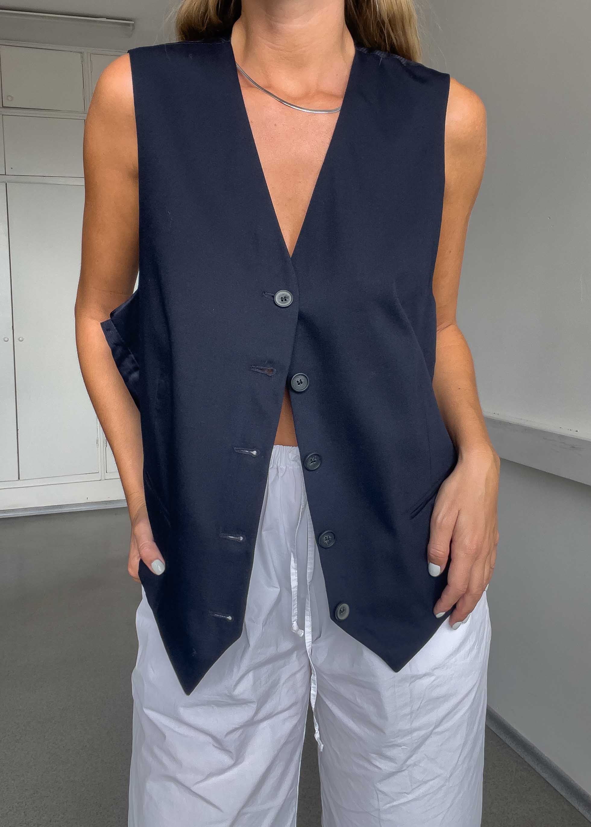 Vintage Navy Blue Oversized Classy Vest