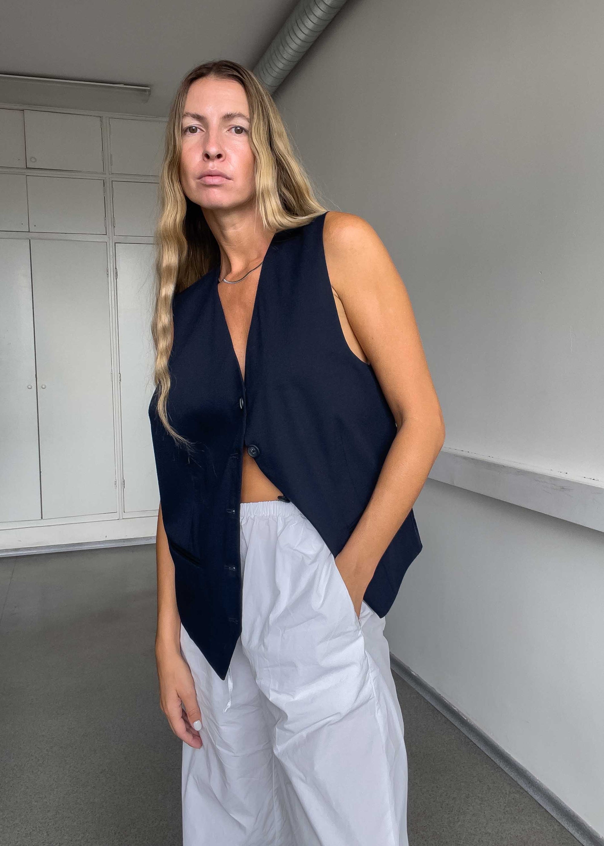 Vintage Navy Blue Oversized Classy Vest