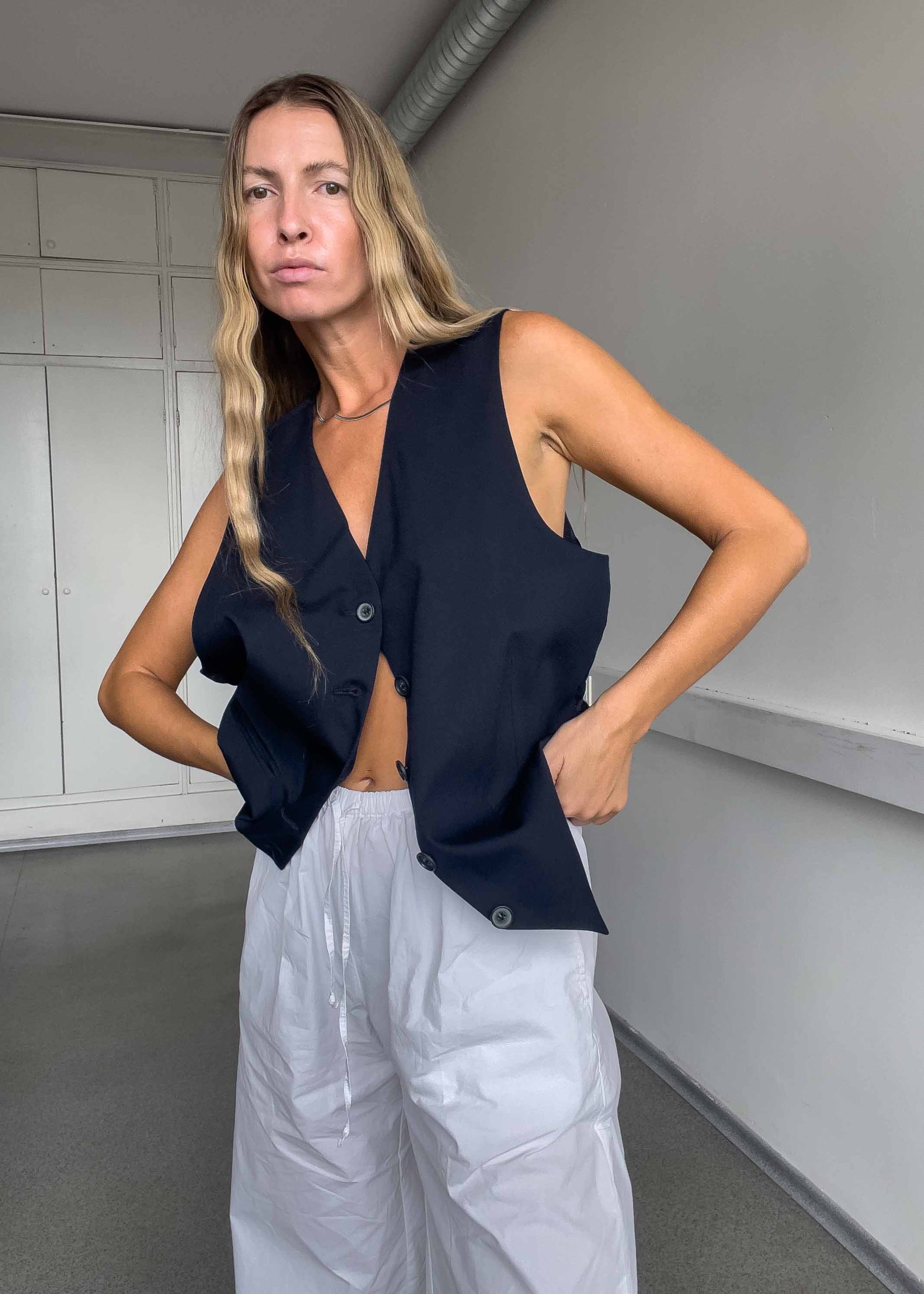Vintage Navy Blue Oversized Classy Vest